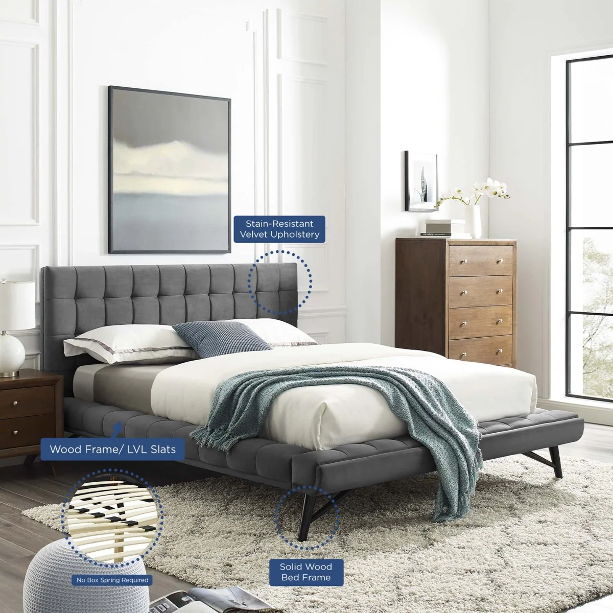 Biscuit Tufted Performance Velvet Queen Platform Bed - Image 2