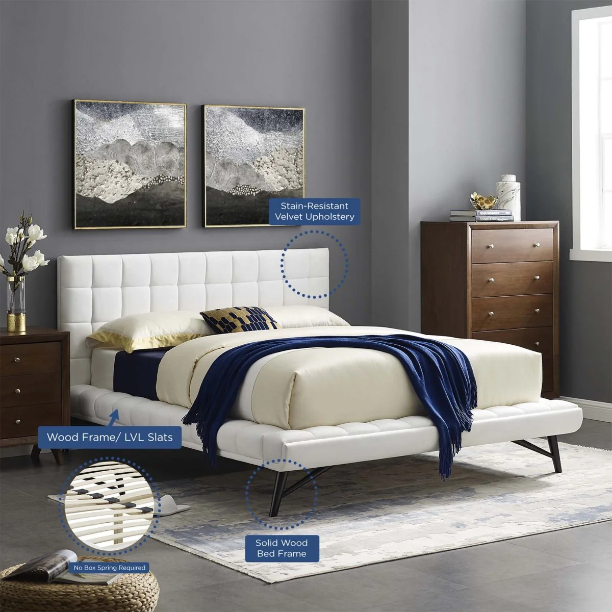 Biscuit Tufted Performance Velvet Queen Platform Bed - Image 32