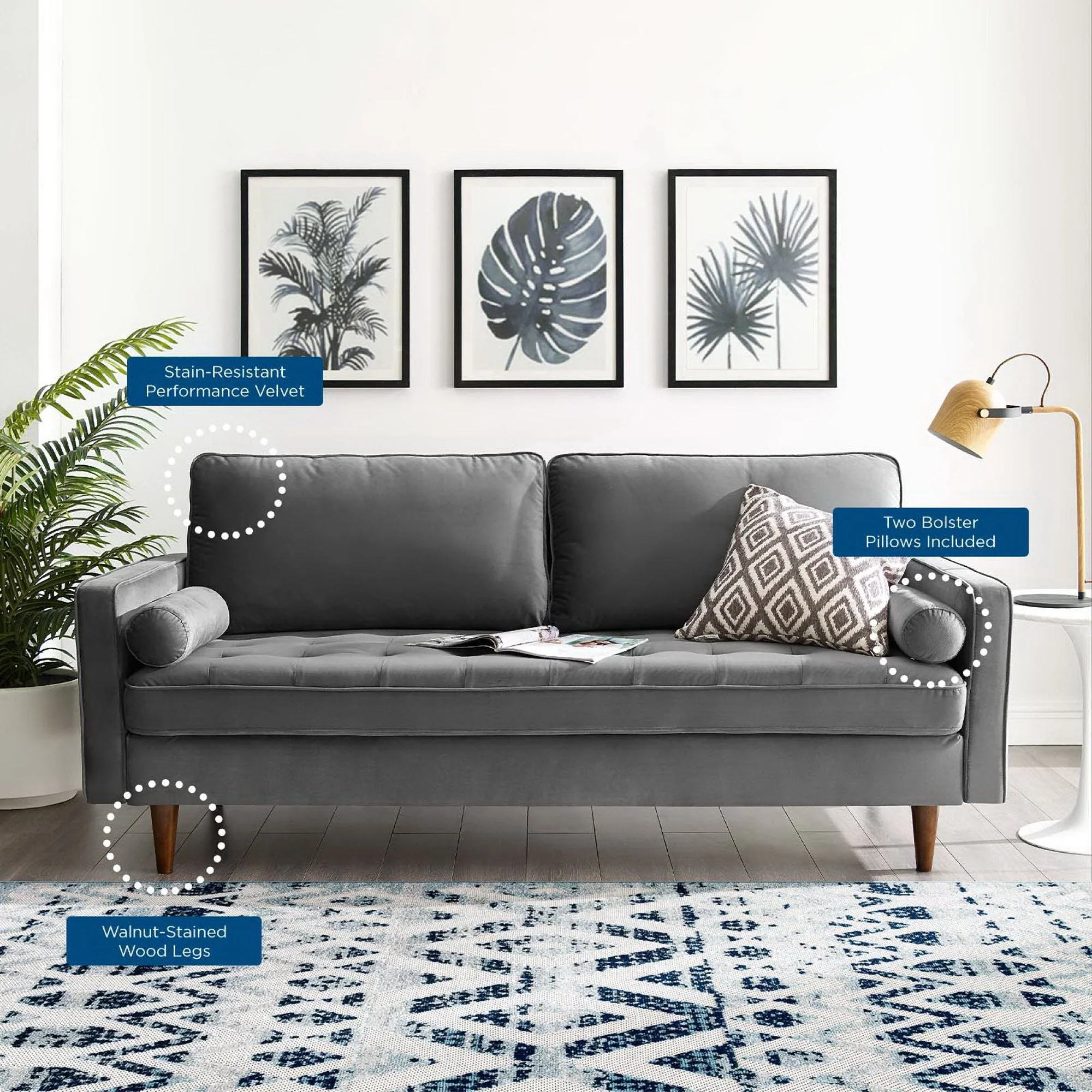 Biscuit Tufted Performance Velvet Sofa with Bolster Pillows - Image 22