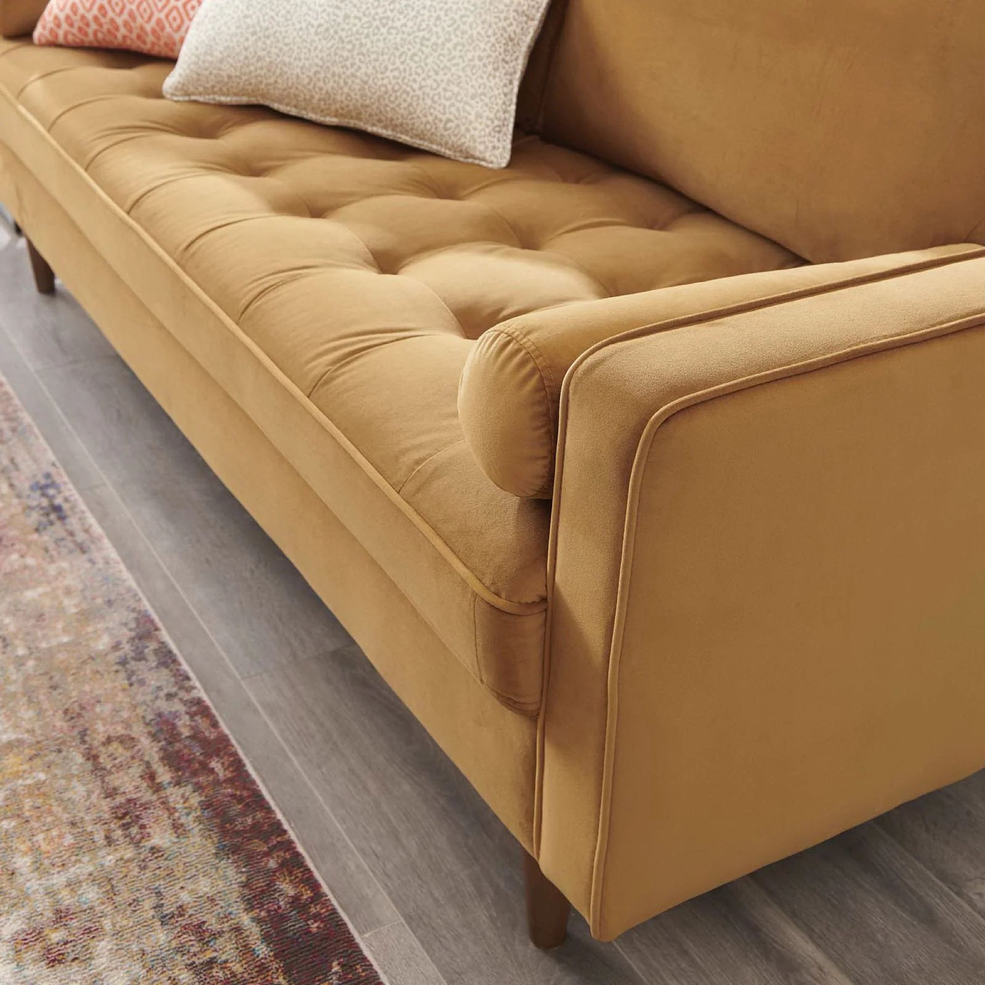 Biscuit Tufted Performance Velvet Sofa with Bolster Pillows - Image 4
