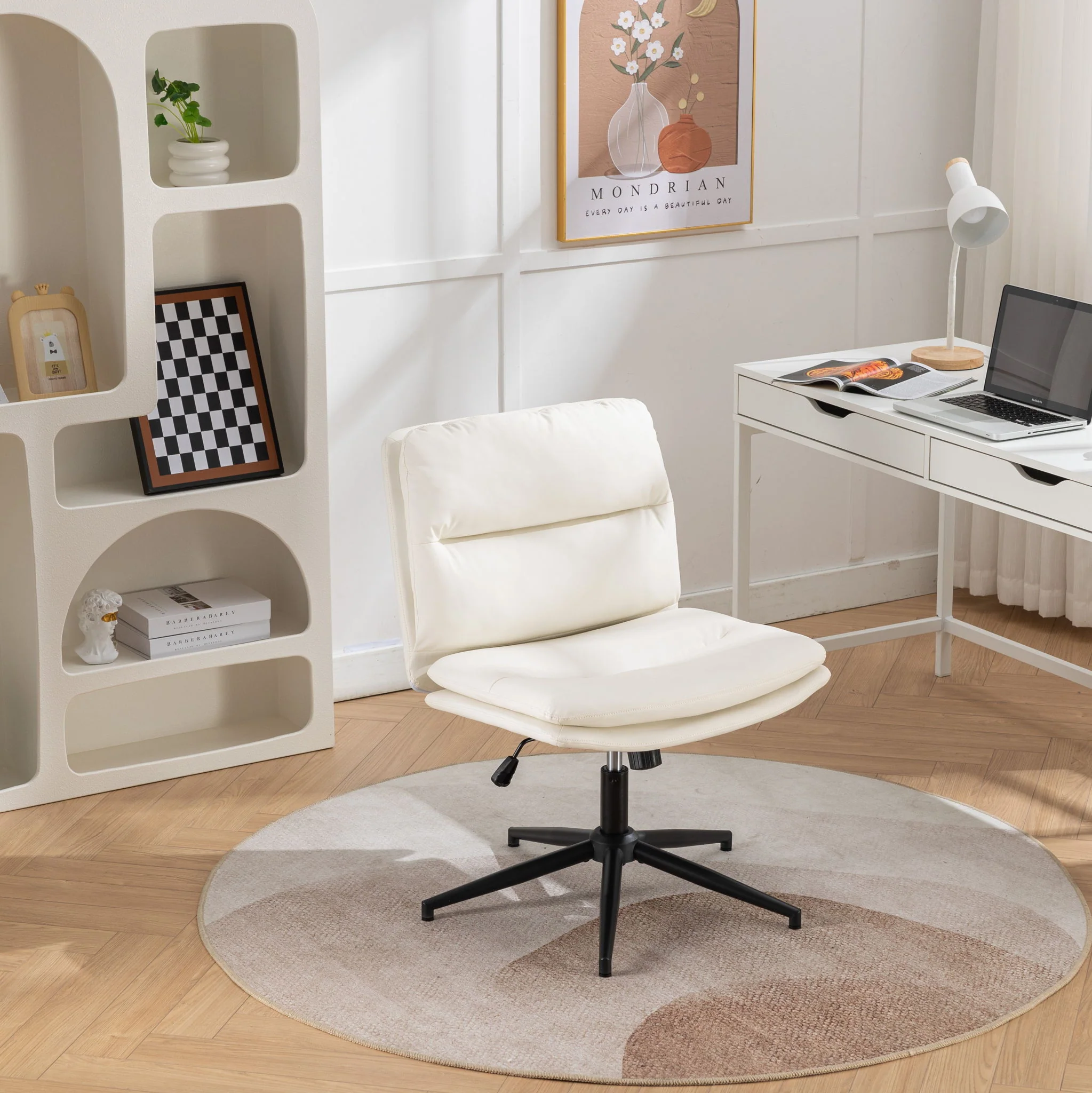 Bizerte - Adjustable Swivel Criss-Cross Chair, Wide Seat / Office Chair / Vanity Chair - White - Image 4