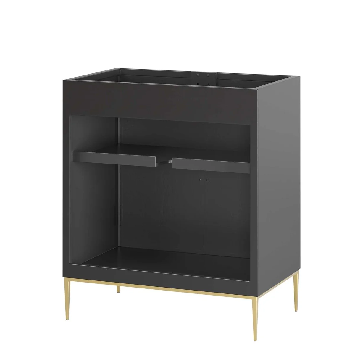 Black Modern Wood Bathroom Vanity Cabinet with Gold Base and Contemporary Hardware - Image 23