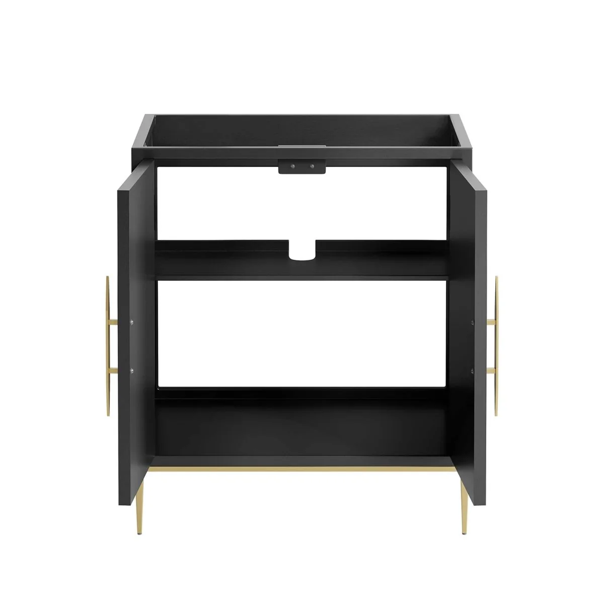 Black Modern Wood Bathroom Vanity Cabinet with Gold Base and Contemporary Hardware - Image 24