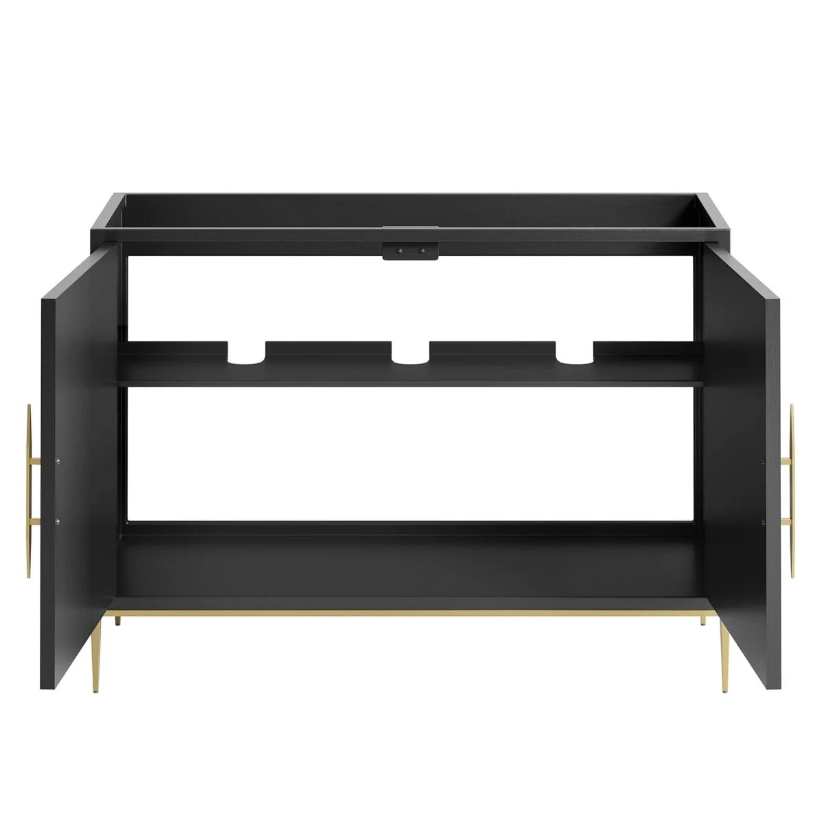 Black Modern Wood Bathroom Vanity Cabinet with Gold Base and Contemporary Hardware - Image 42