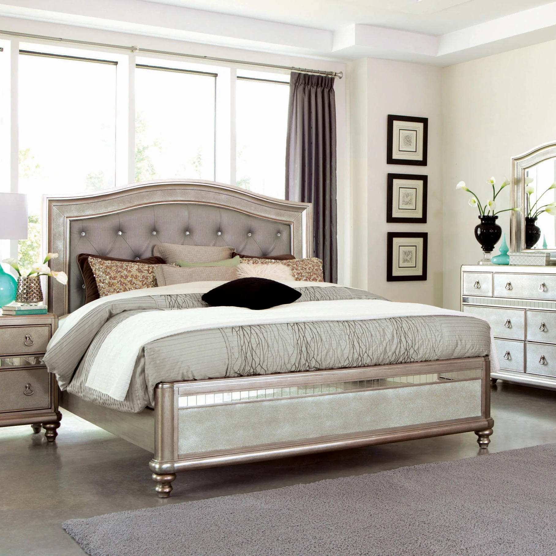 Bling Game Wood California King Panel Bed, Metallic Platinum - Image 2