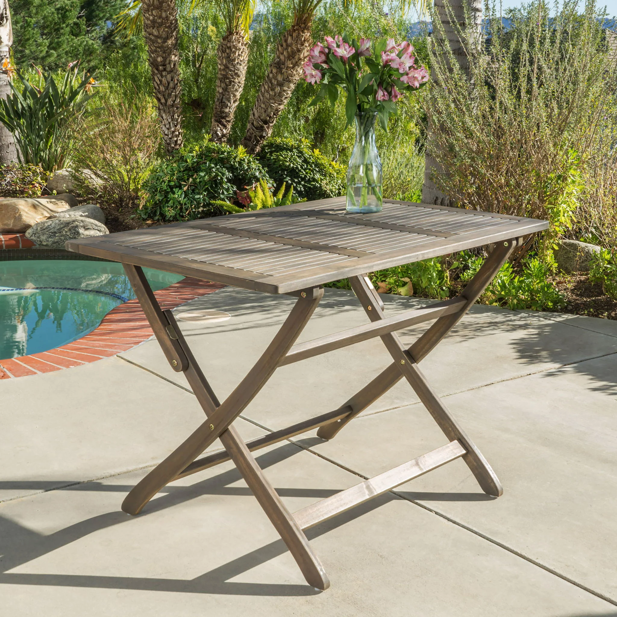 Blissique - Outdoor Foldable Wood Dining Table With Slat Design - Image 18