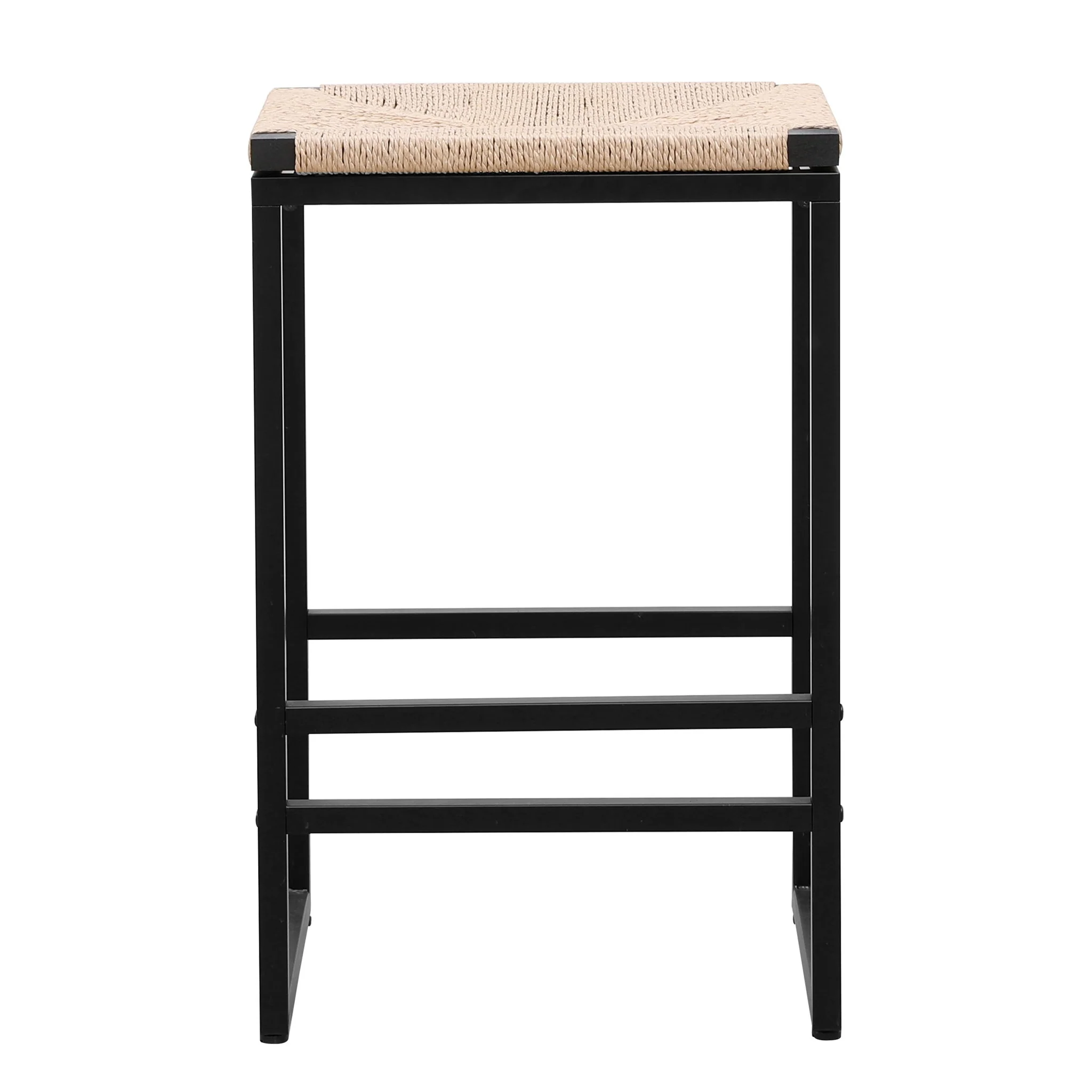 Boho Style Backless Bar Stools (Set of 2) With Paper Rope Woven Seat & Metal Frame For Kitchen Counter - Image 5