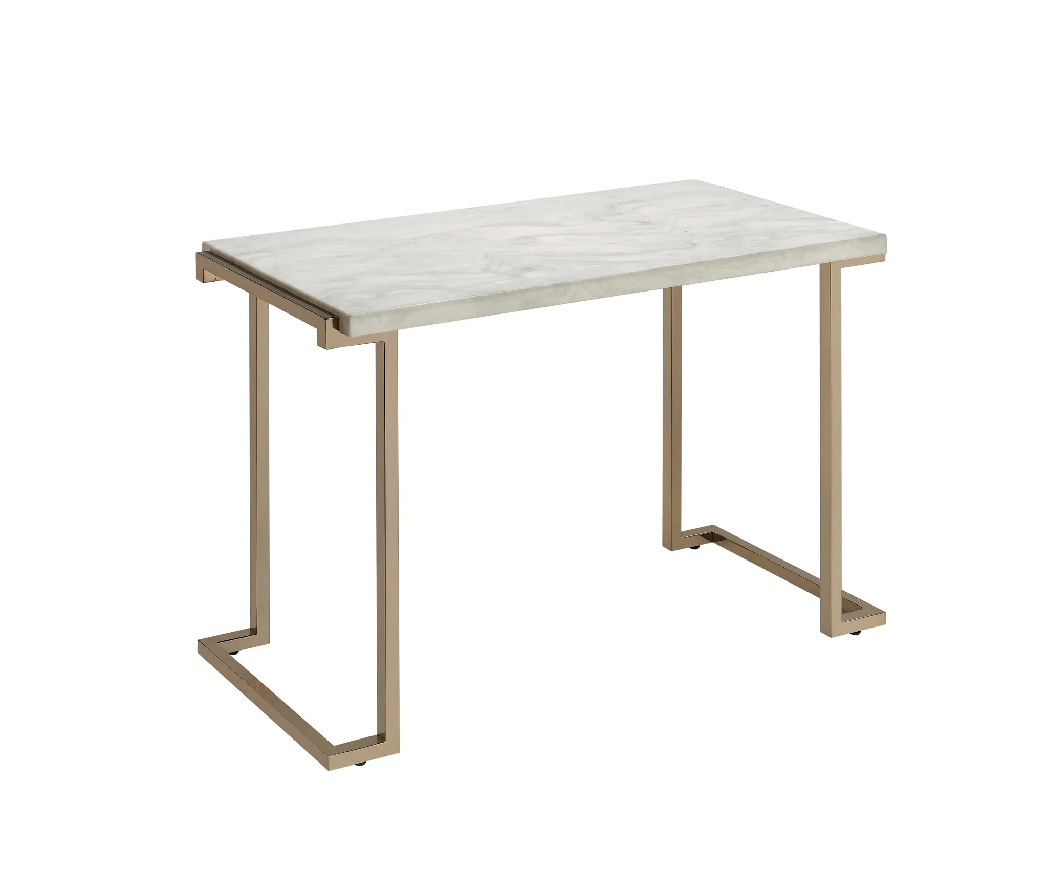 Boice II - Faux Marble Top Sofa Table - White / Champagne - Image 6