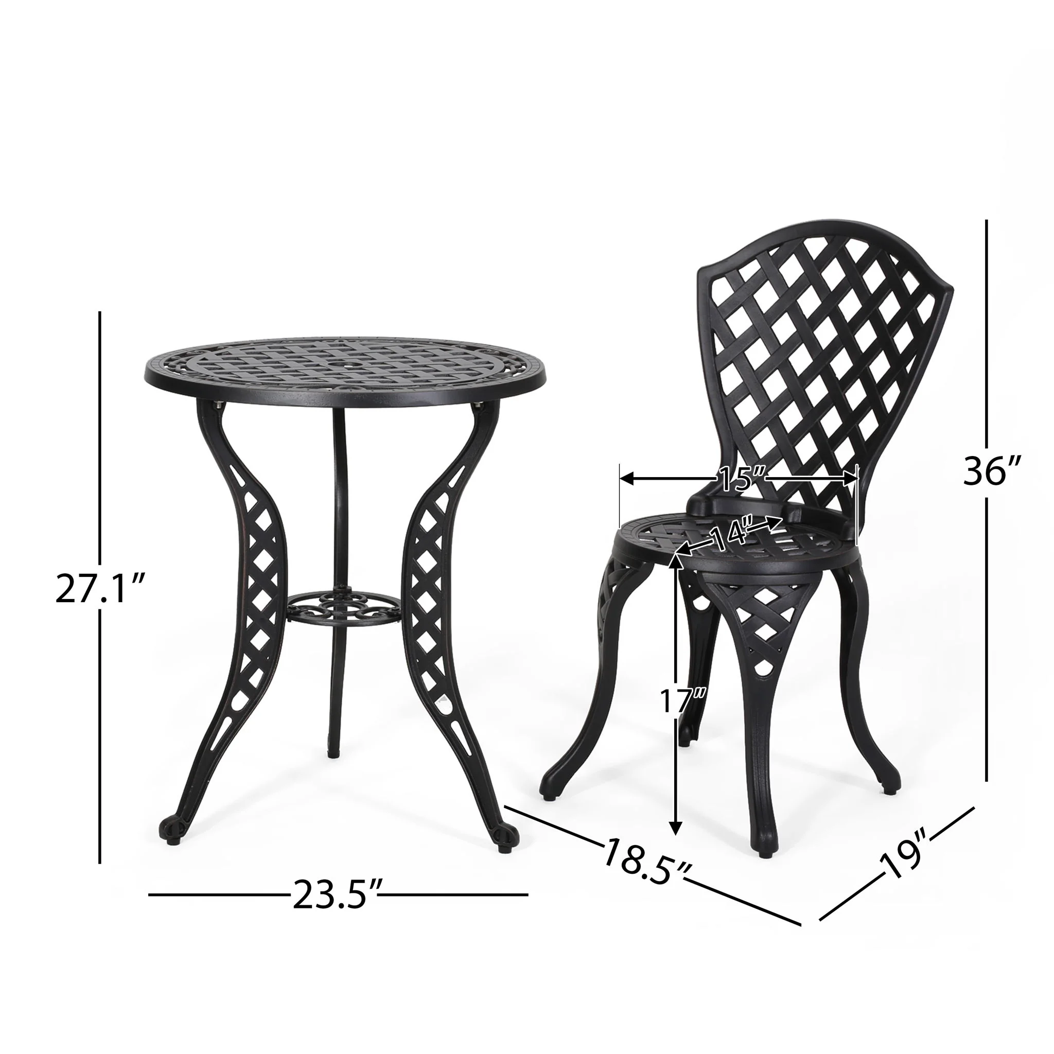 Bono Metal Bistro Set - Black - Image 6