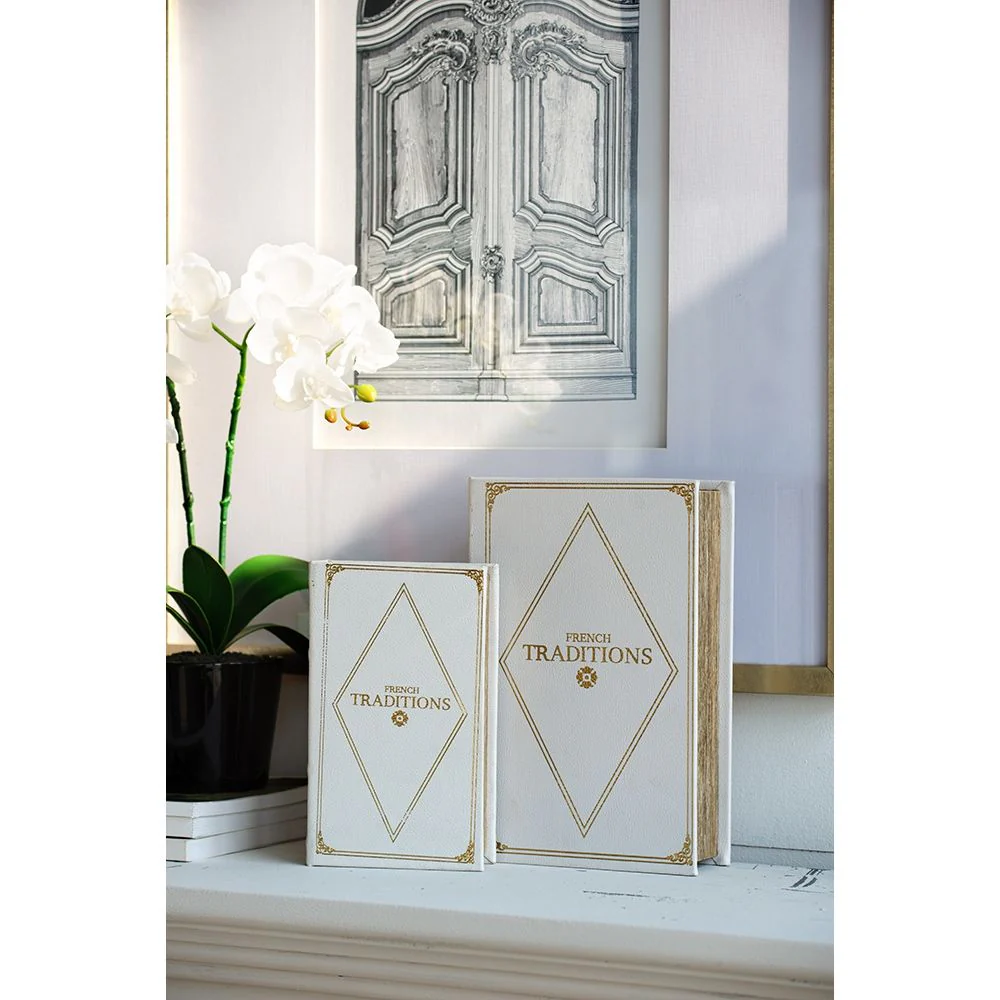 Book Boxes (Set of 2) - White / Gold - Image 2