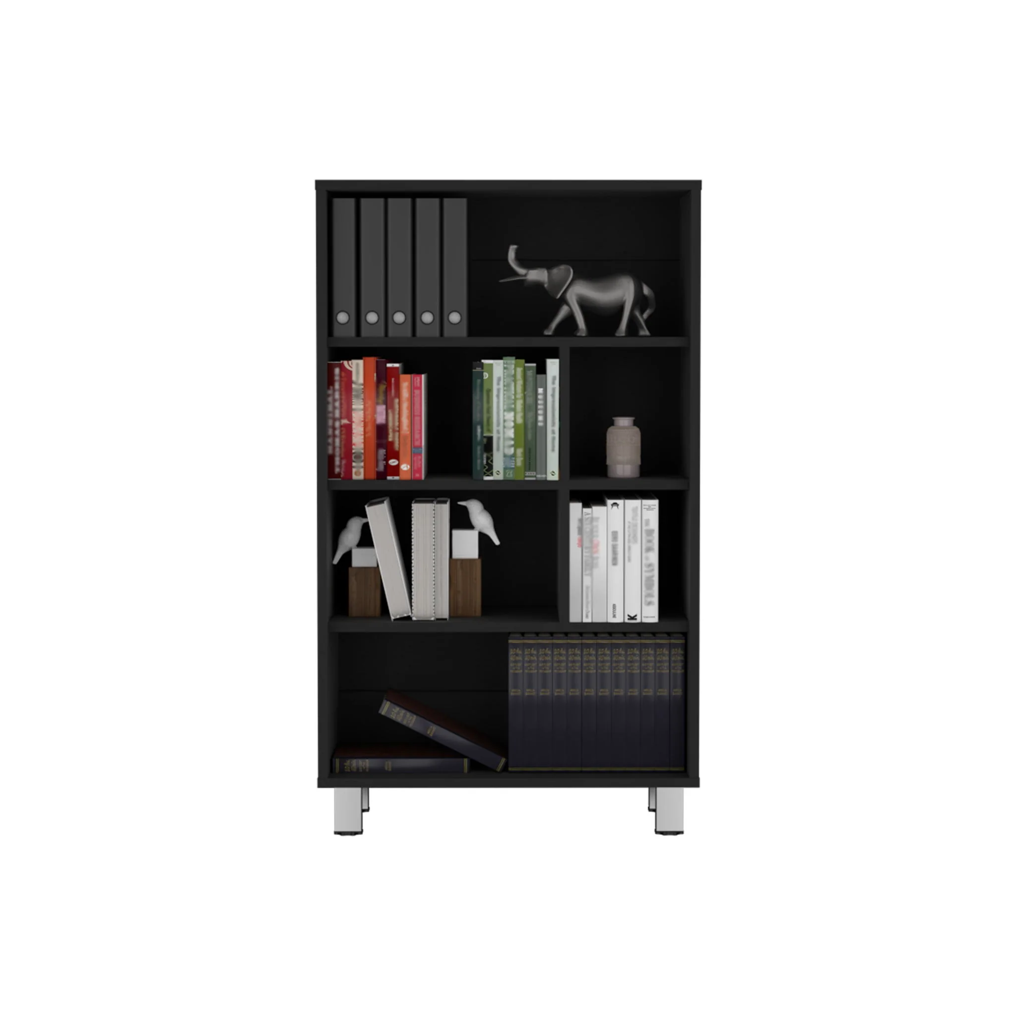 Bookcase, 6 Shelves, 4 Legs - Black - Image 3