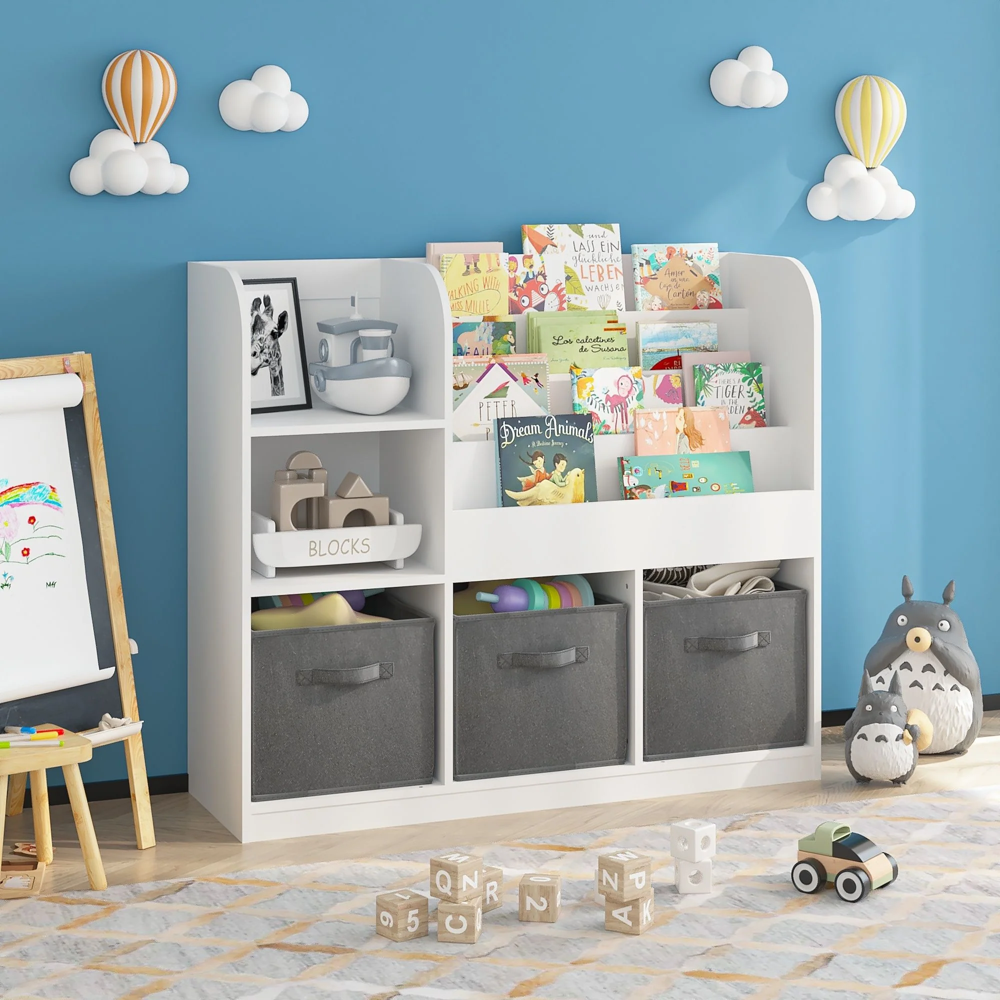 Bookcase And Bookshelf With 3 Collapsible Drawers, Multifunctional Display Stand - Image 5