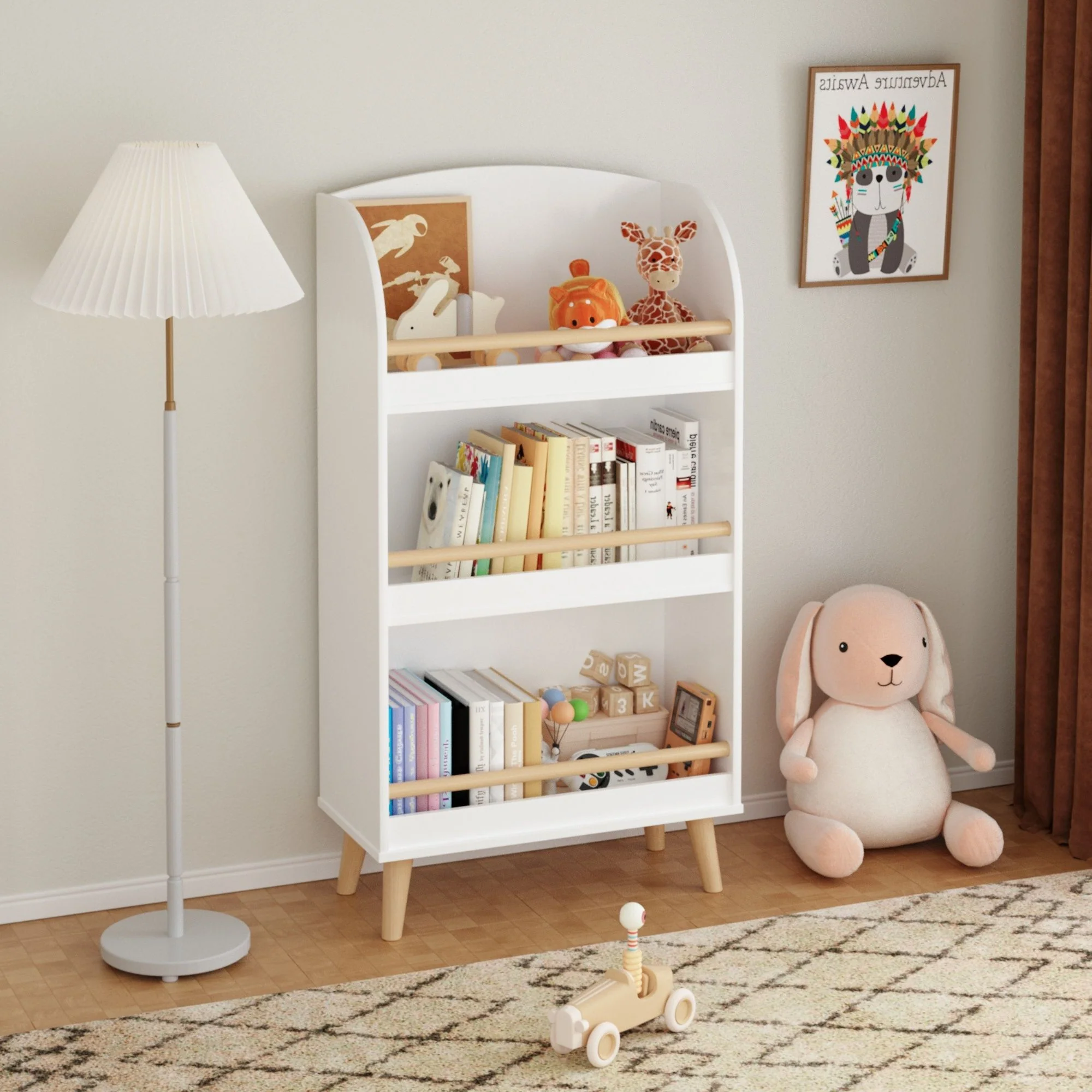 Bookshelf 3 Tier Book Organizer With Toy Storage - White - Image 9
