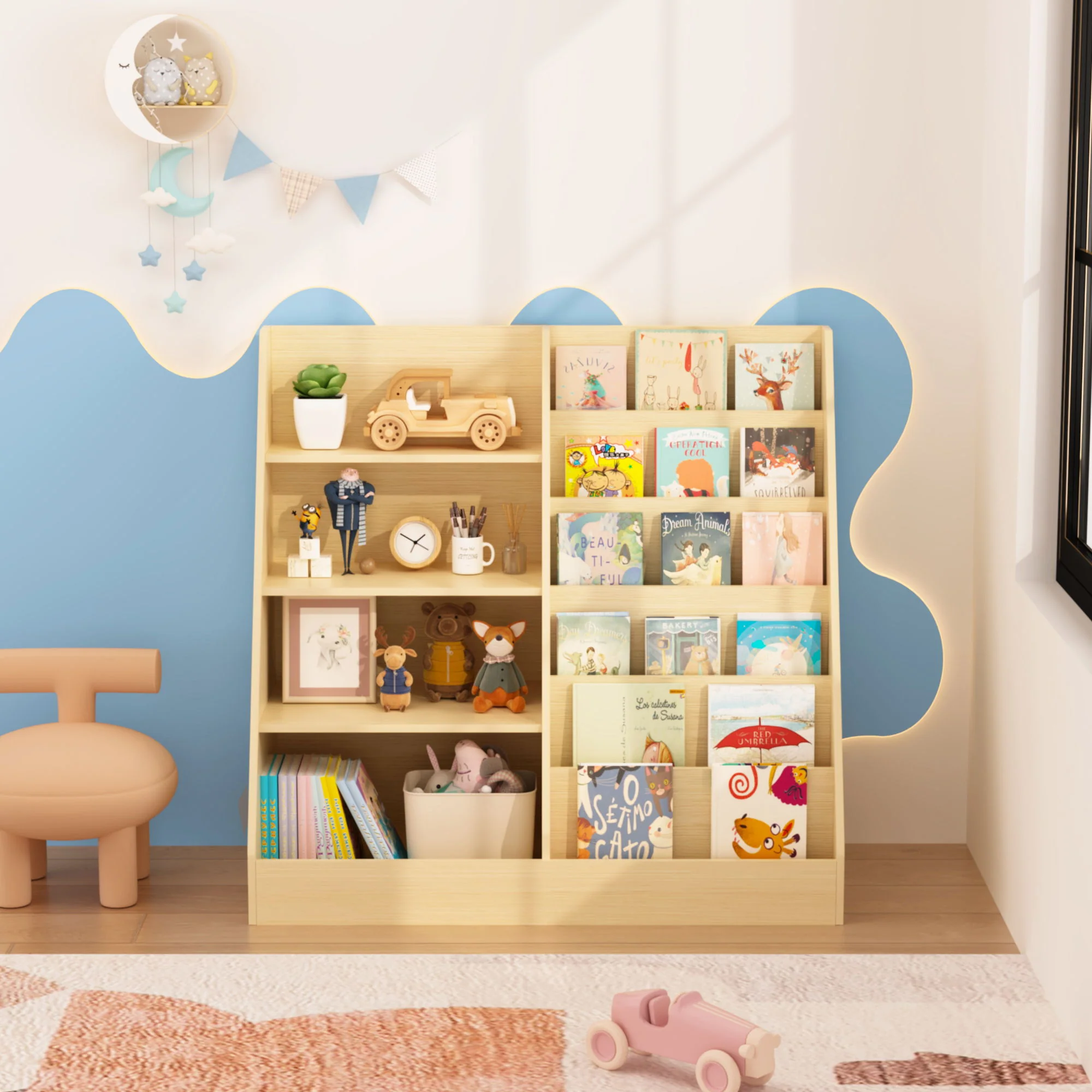Bookshelf And Toy Storage Organizer, 4 Tier Bookcase With Display Stand For Playroom - Image 17