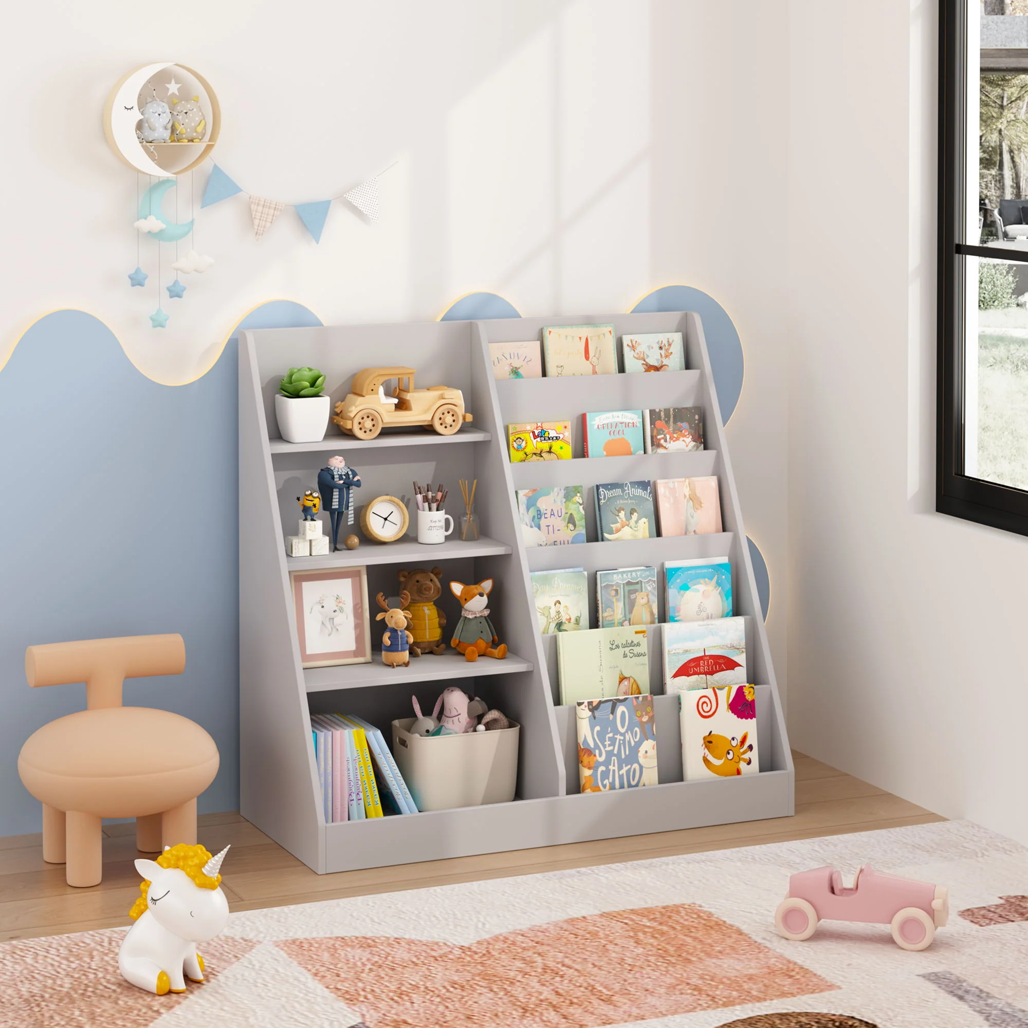 Bookshelf And Toy Storage Organizer, 4 Tier Bookcase With Display Stand For Playroom - Image 20
