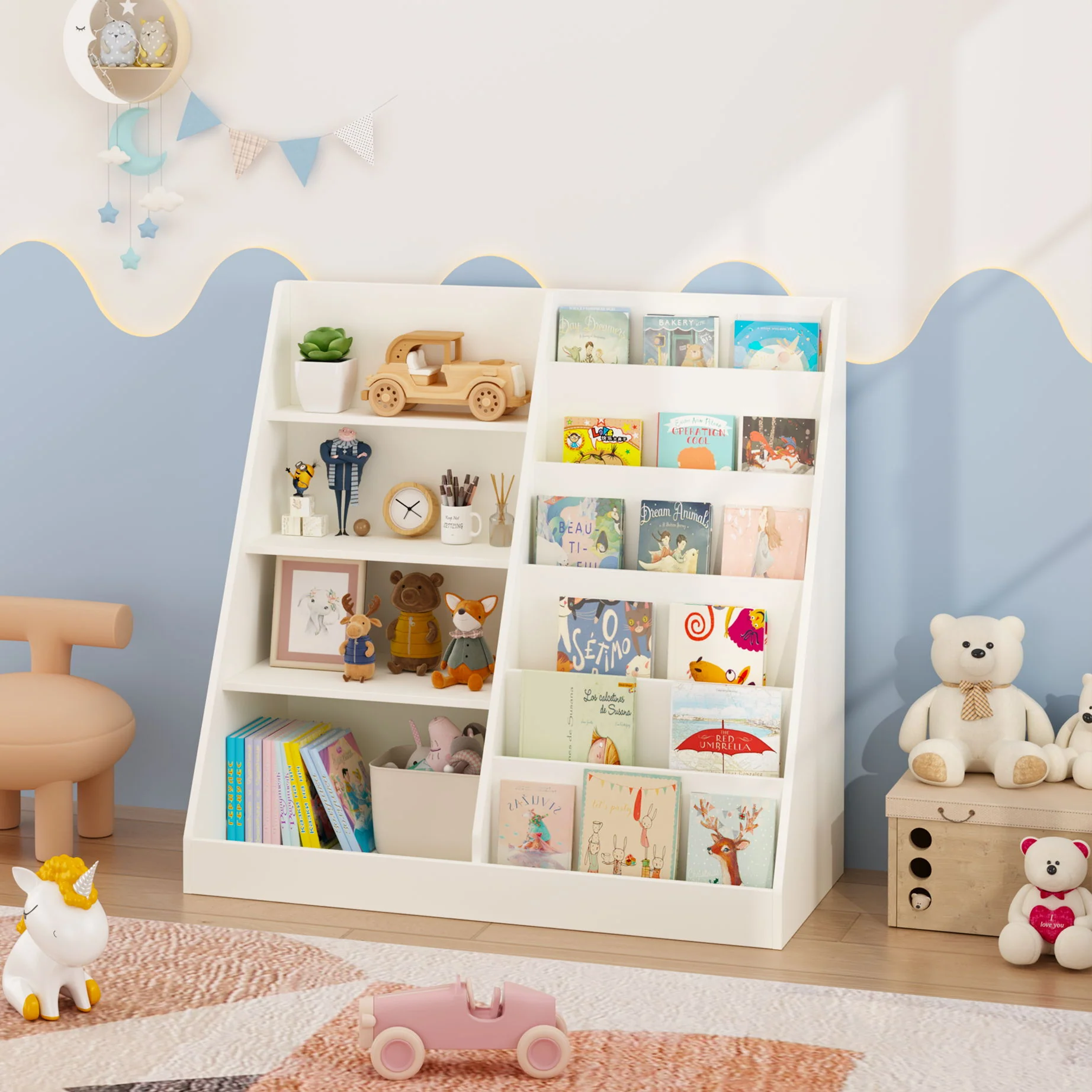 Bookshelf And Toy Storage Organizer, 4 Tier Bookcase With Display Stand For Playroom - Image 24