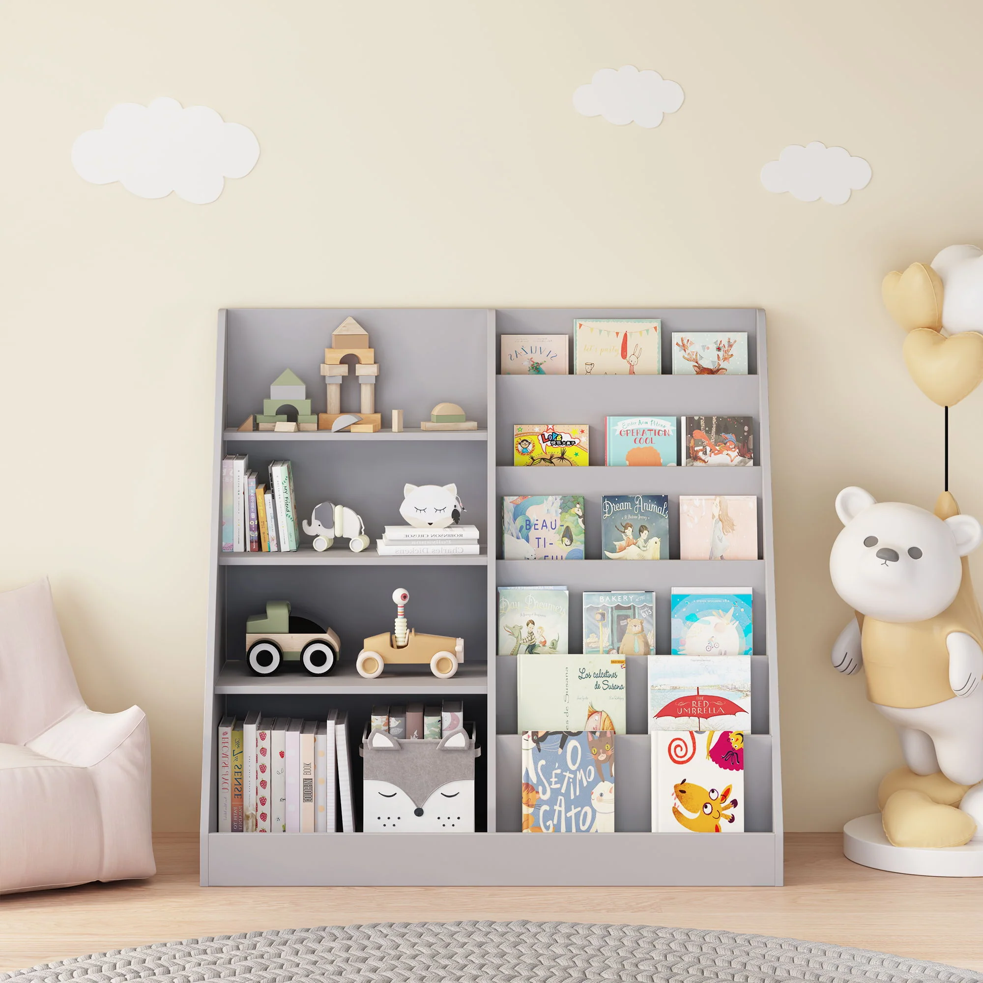 Bookshelf And Toy Storage Organizer, 4 Tier Bookcase With Display Stand For Playroom - Image 6