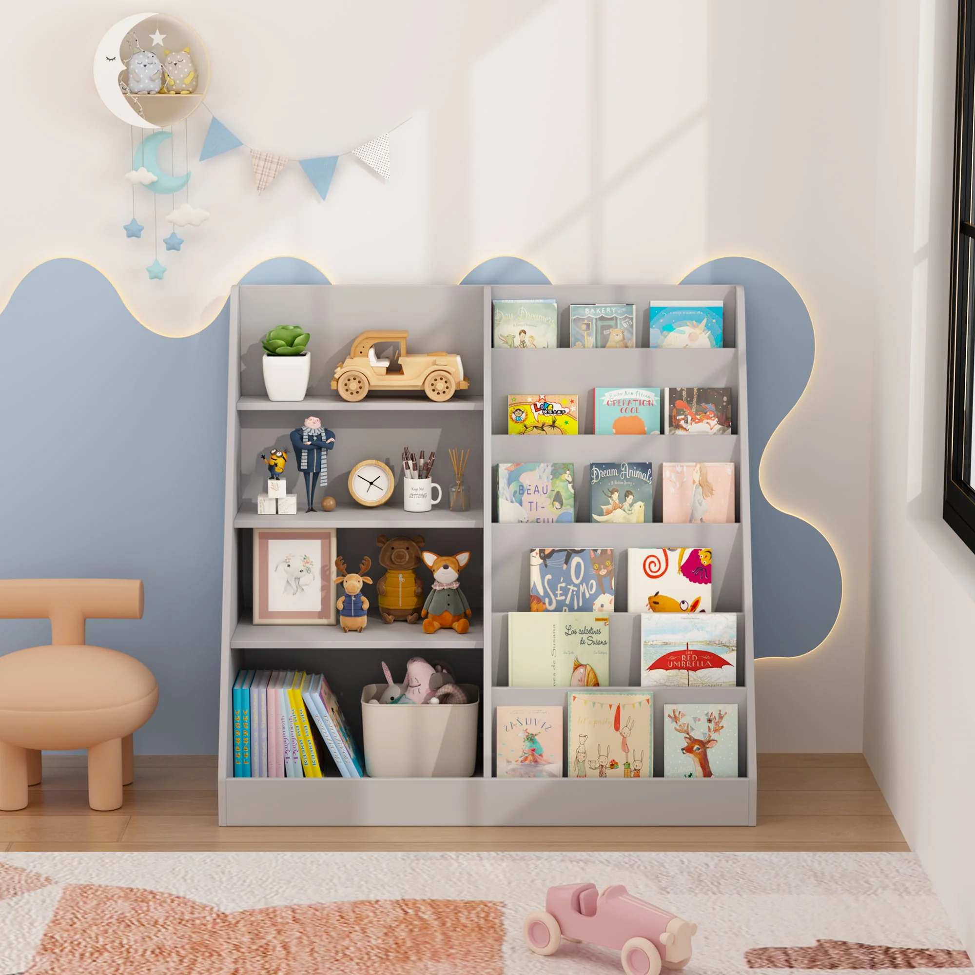 Bookshelf And Toy Storage Organizer, 4 Tier Bookcase With Display Stand For Playroom - Image 8