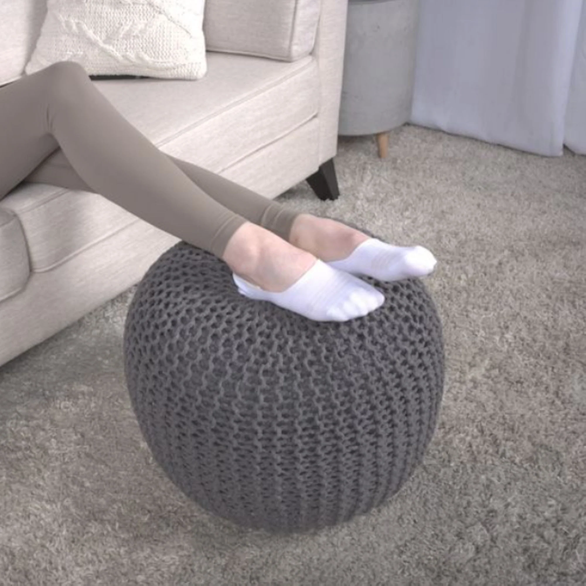 Bordeaux - Knitted Round Pouf, Versatile Ottoman And Floor Cushion - Image 10