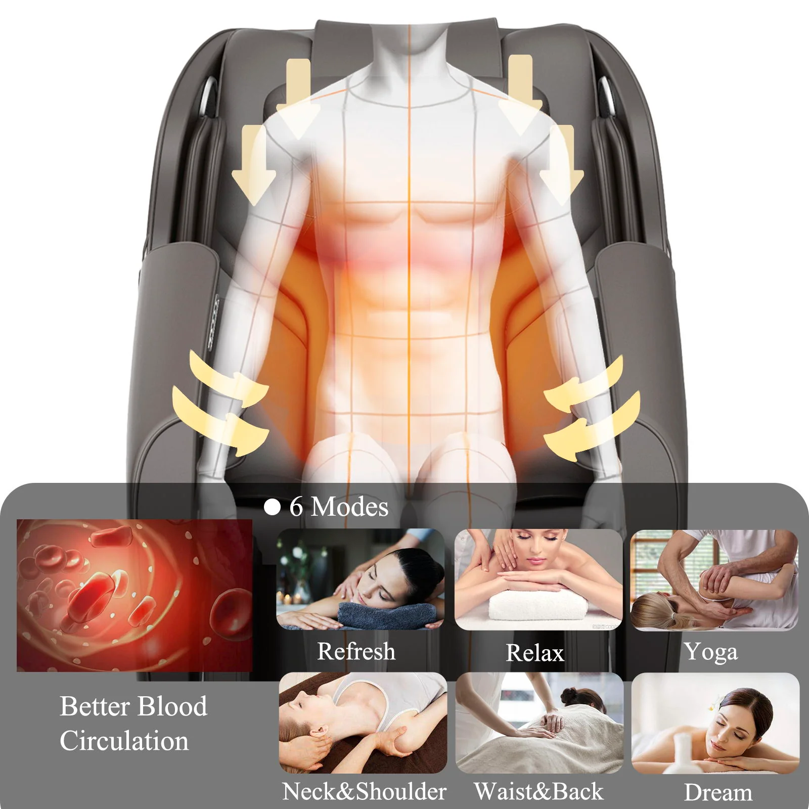 Bosscare - Massage Chair Recliner With Zero Gravity, Full Body Airbag Massage Chair With Bluetooth Speaker, Foot Roller Brown - Brown - Image 3