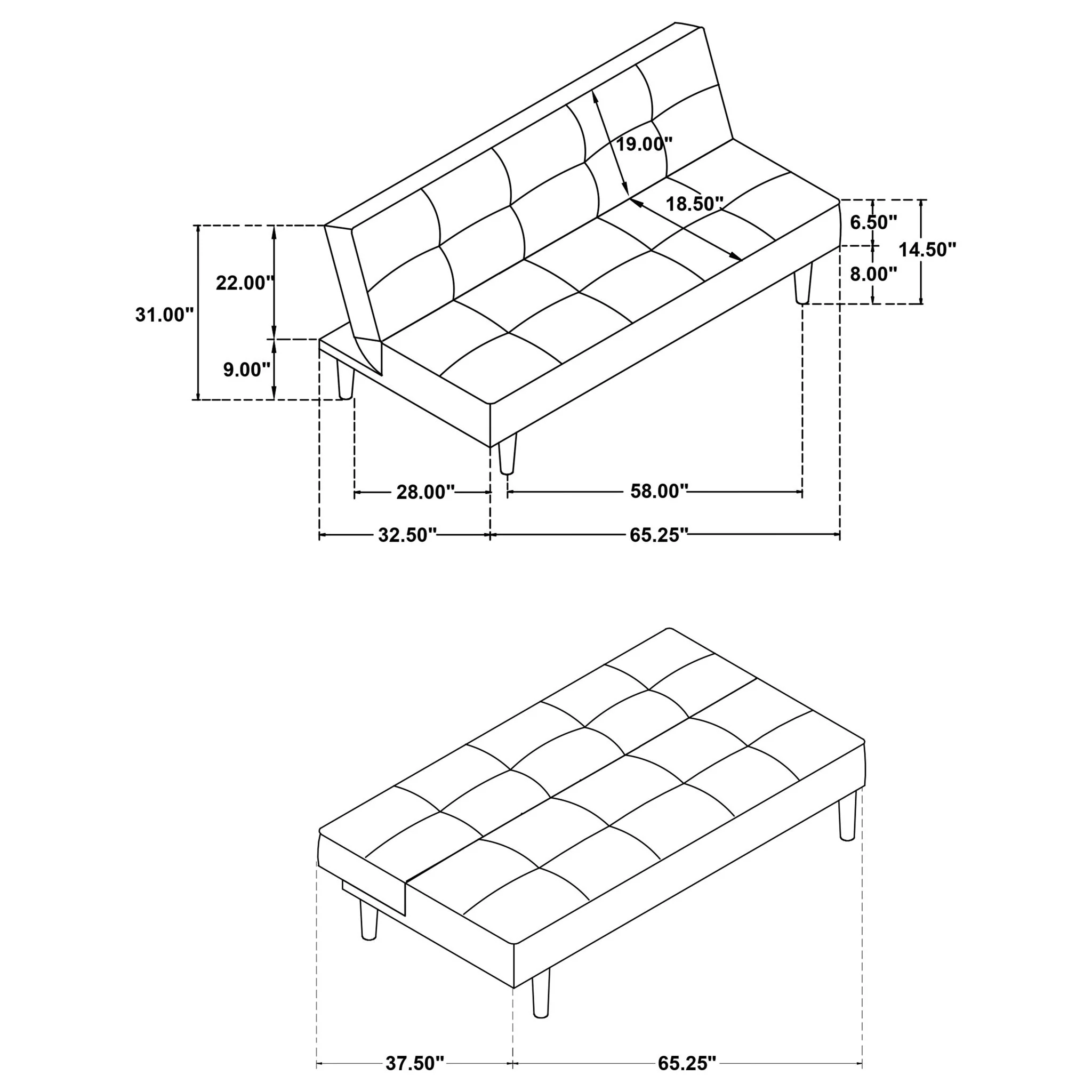 Boston - Tufted Convertible Sofa Bed Armless Design - Black - Image 3