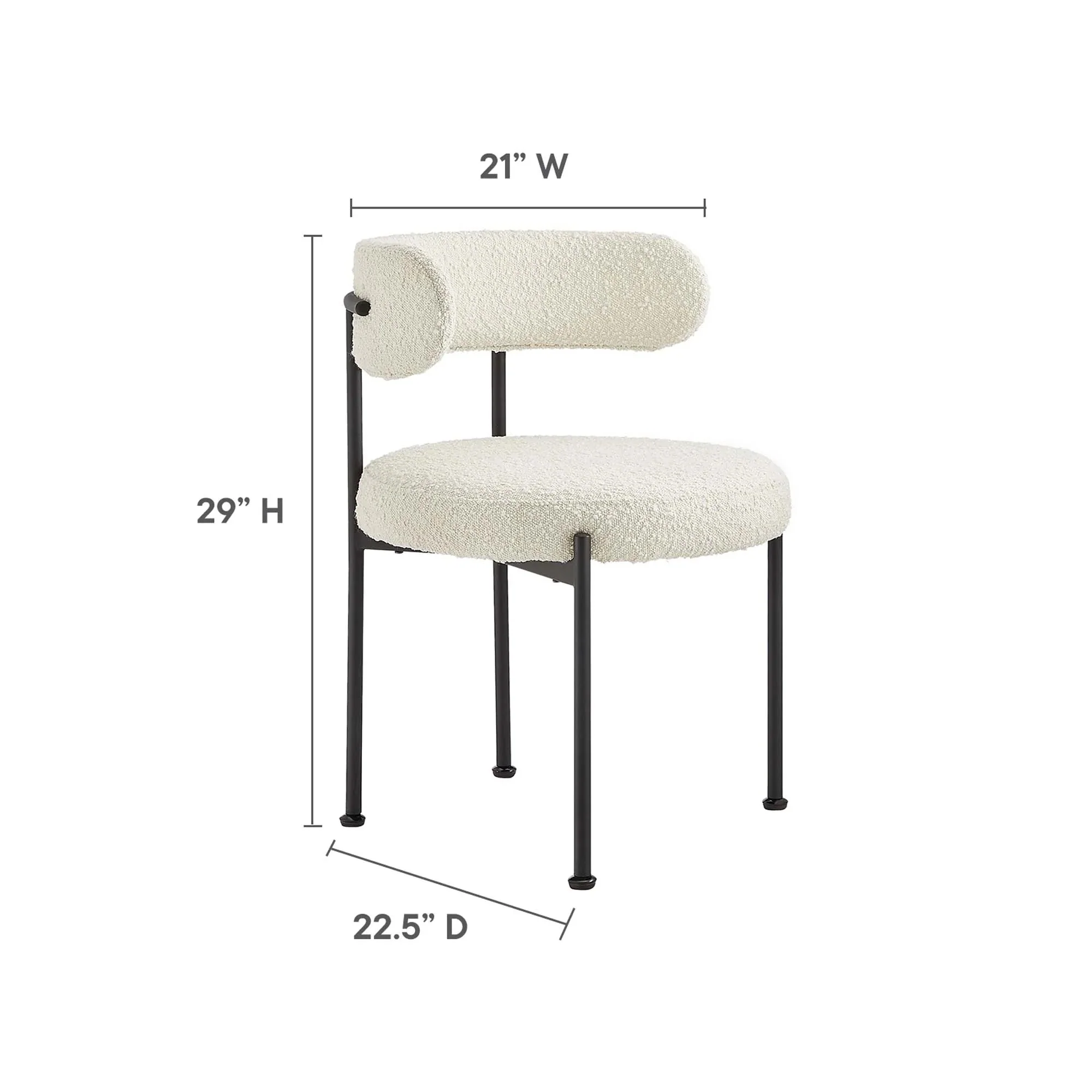 Boucle Fabric Dining Chair Set with Curved Back – Ivory Black Set of 2 - Image 11