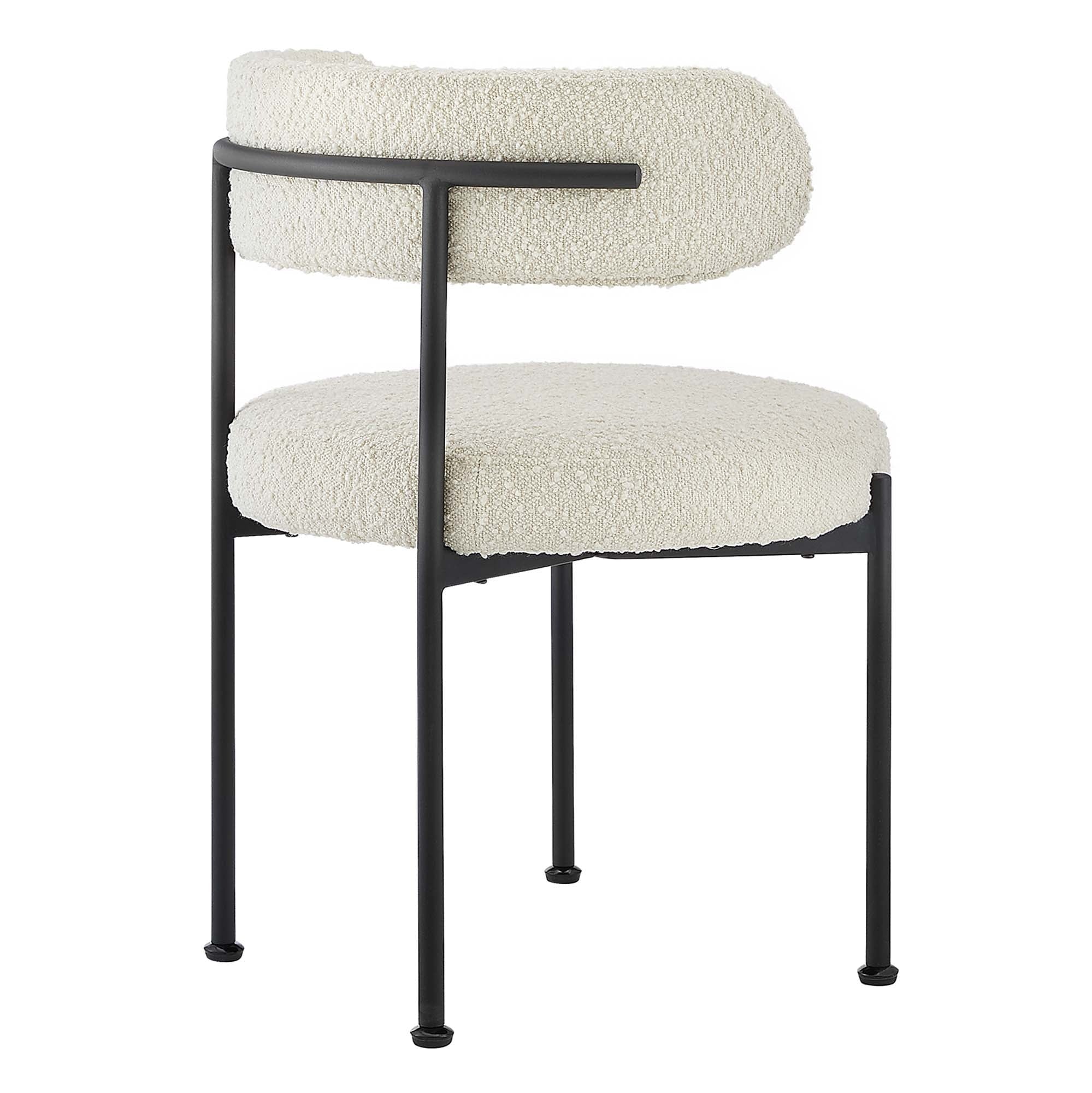 Boucle Fabric Dining Chair Set with Curved Back – Ivory Black Set of 2 - Image 3