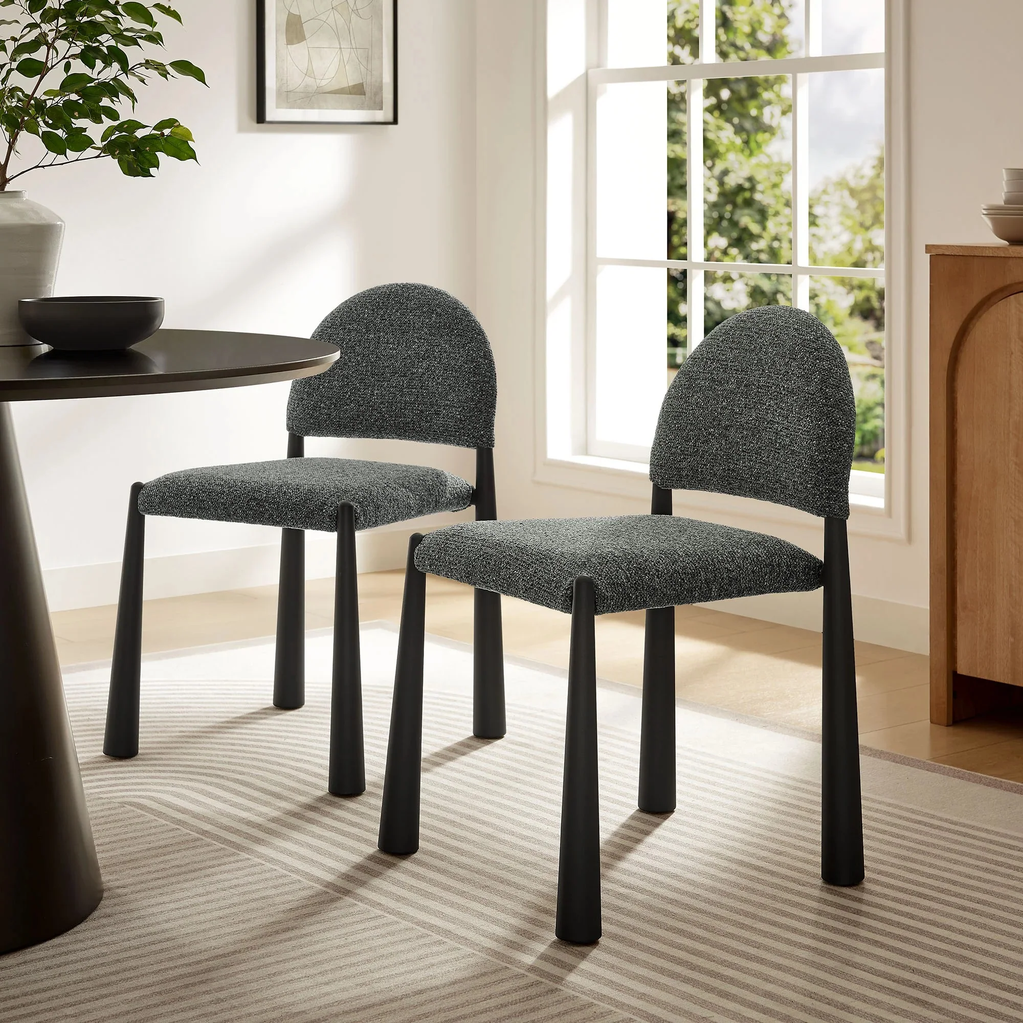 Bouclé-Style Upholstered Dining Side Chair with Tapered Metal Legs - Image 14