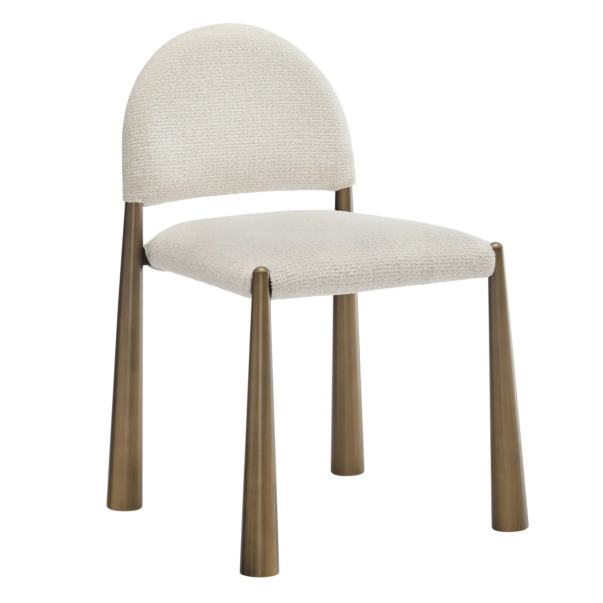 Bouclé-Style Upholstered Dining Side Chair with Tapered Metal Legs - Image 2