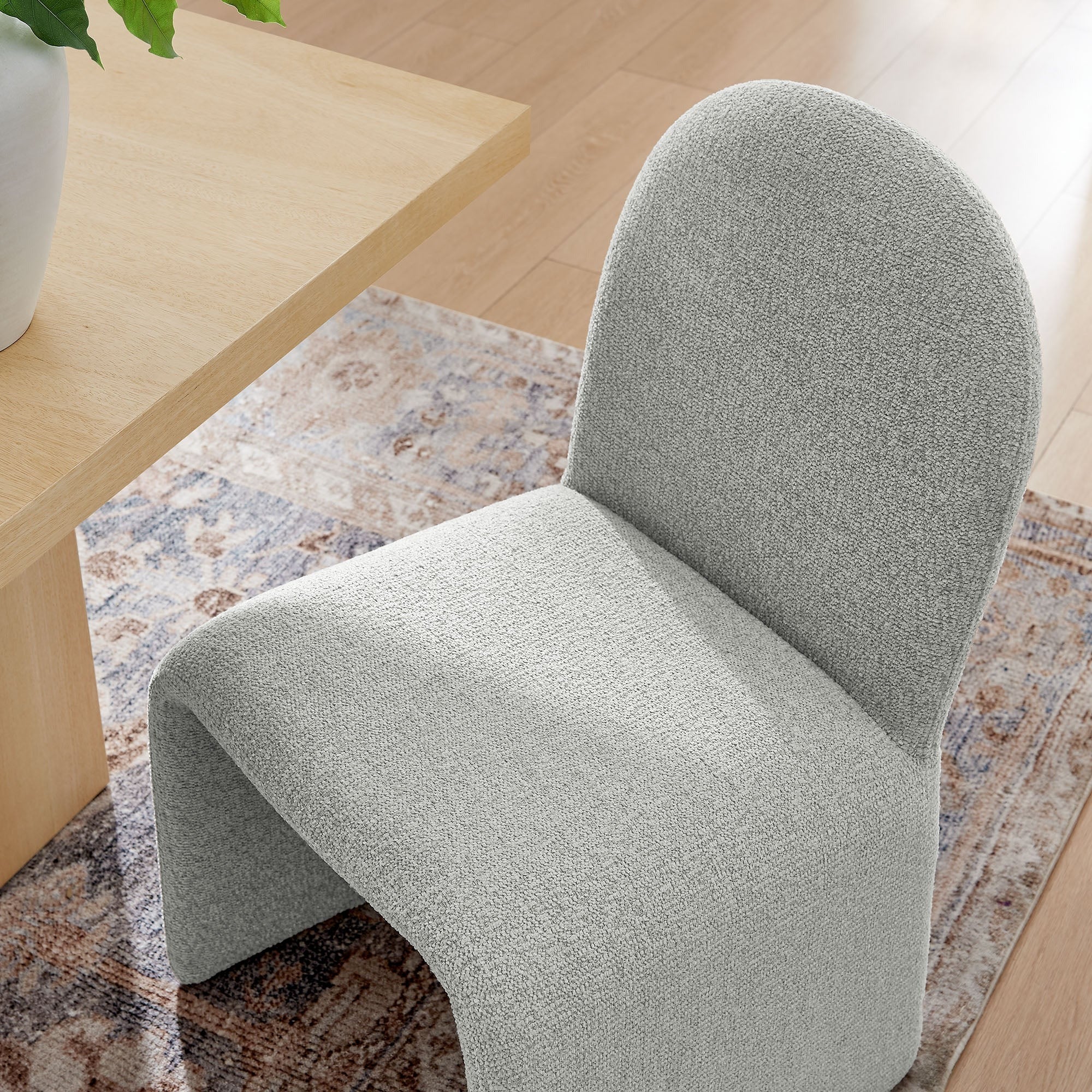 Bouclé Upholstered Armless Dining Chair with Arch Back - Image 15