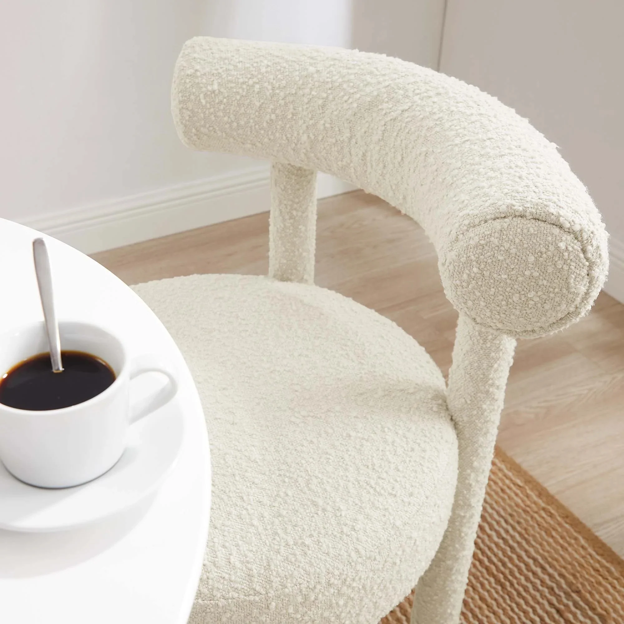 Boucle Upholstered Dining Chair with Curved Back - Image 9