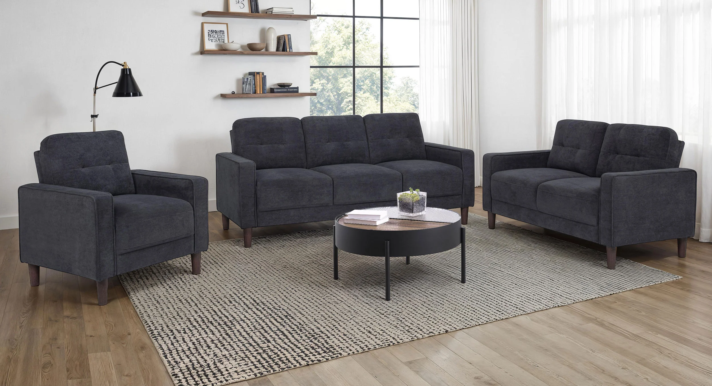 Bowen II Fabric Upholstered Track Arm Loveseat Steel Grey - Image 12