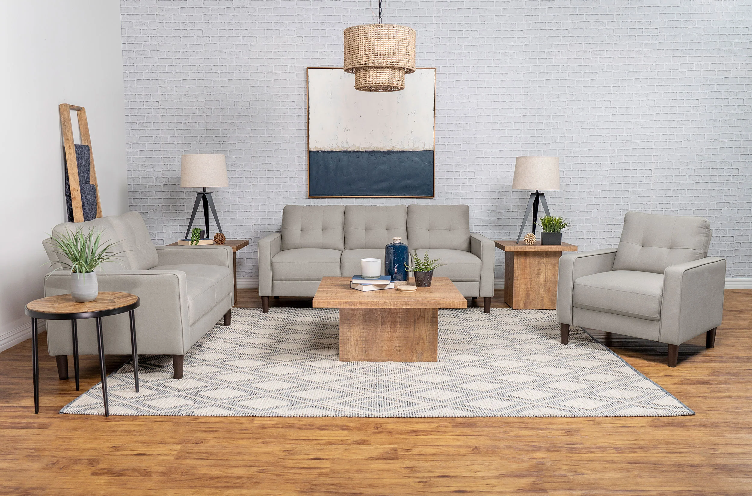 Bowen Upholstered Track Arm Tufted Accent Chair in Beige - Image 11