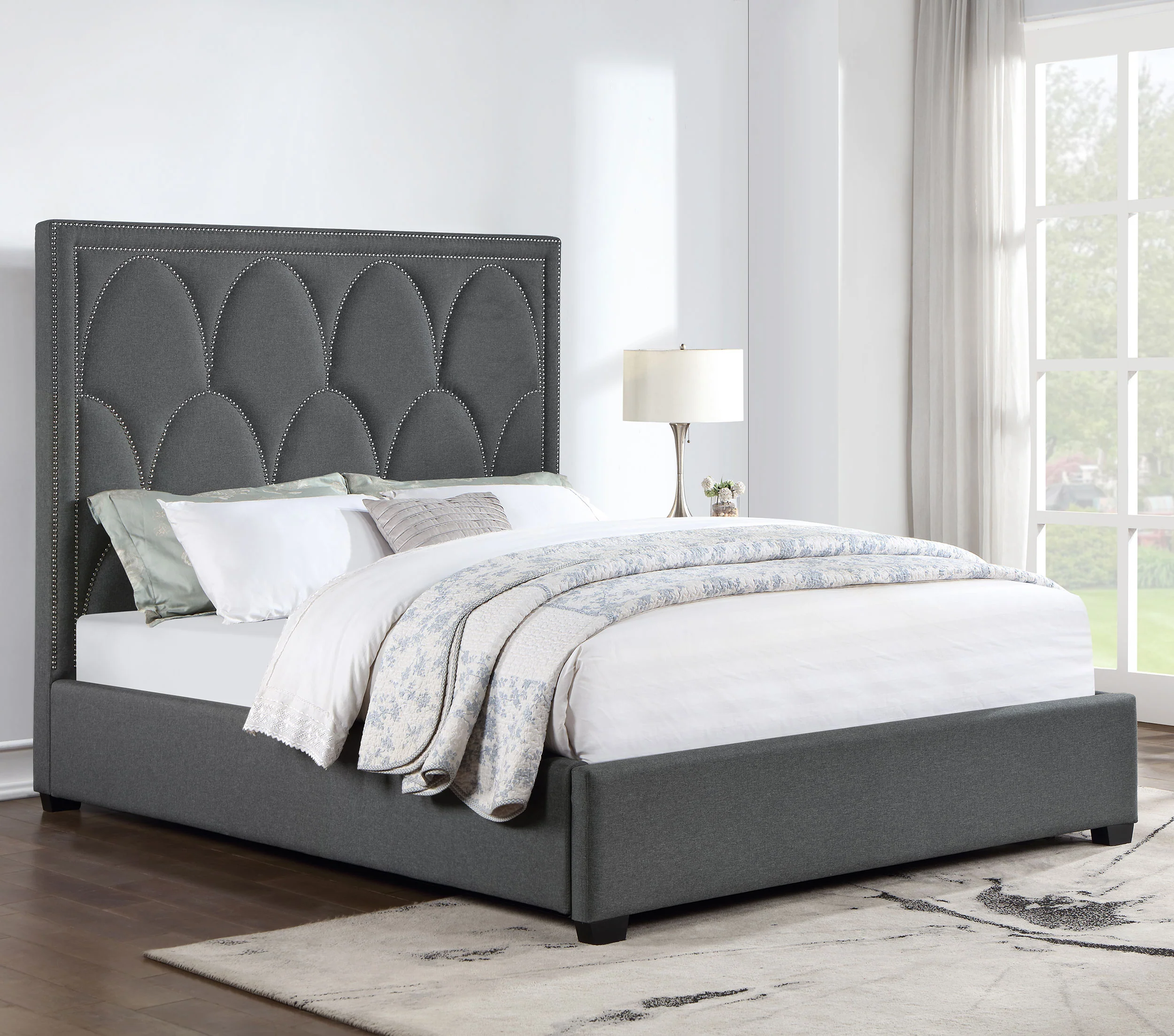 Bowfield Upholstered Eastern King Panel Bed Charcoal - Image 3