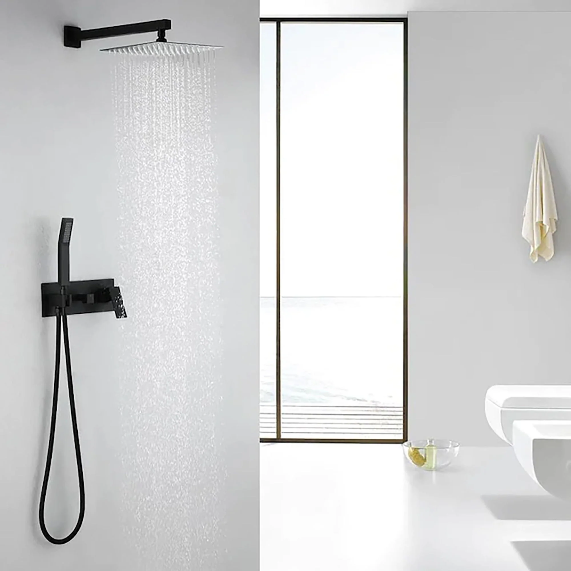 Brass Shower System With 10" Rainfall Shower Head And Handheld Sprayer - Matte Black - Image 8