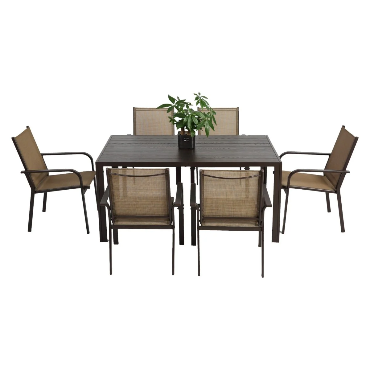 Braymor 7 Piece Outdoor Dining Set Steel Frame Textilene Chairs Brown - Image 3
