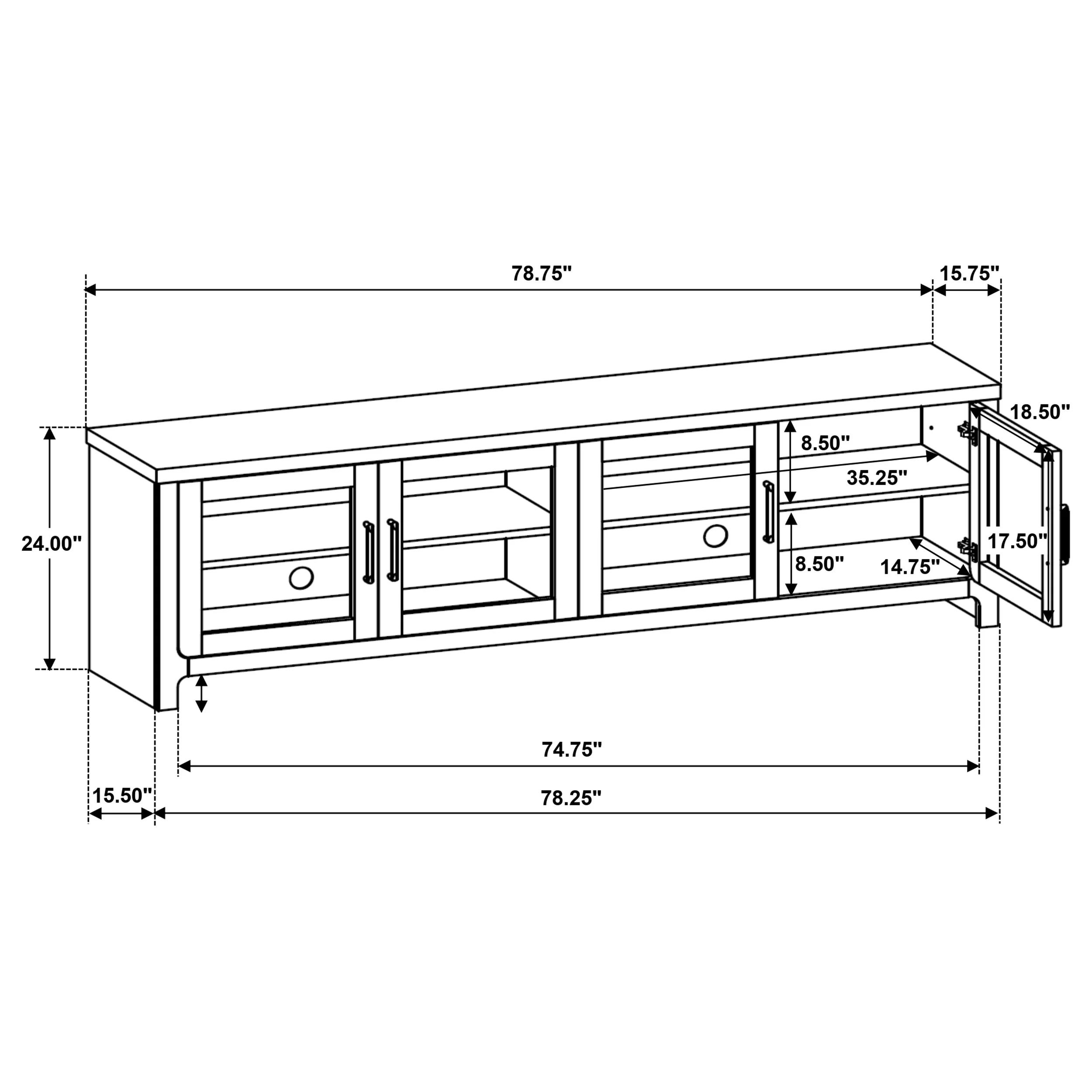 Brenham 79-Inch 4-Door TV Stand, Washed Oak - Image 12