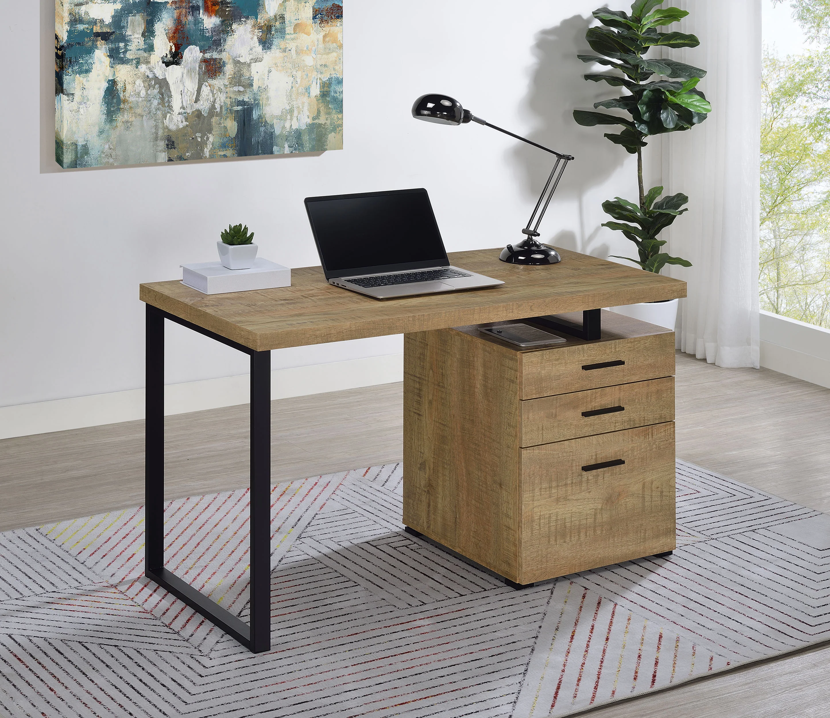Brennan 47-Inch 3-Drawer Office Computer Desk, Mango - Image 3