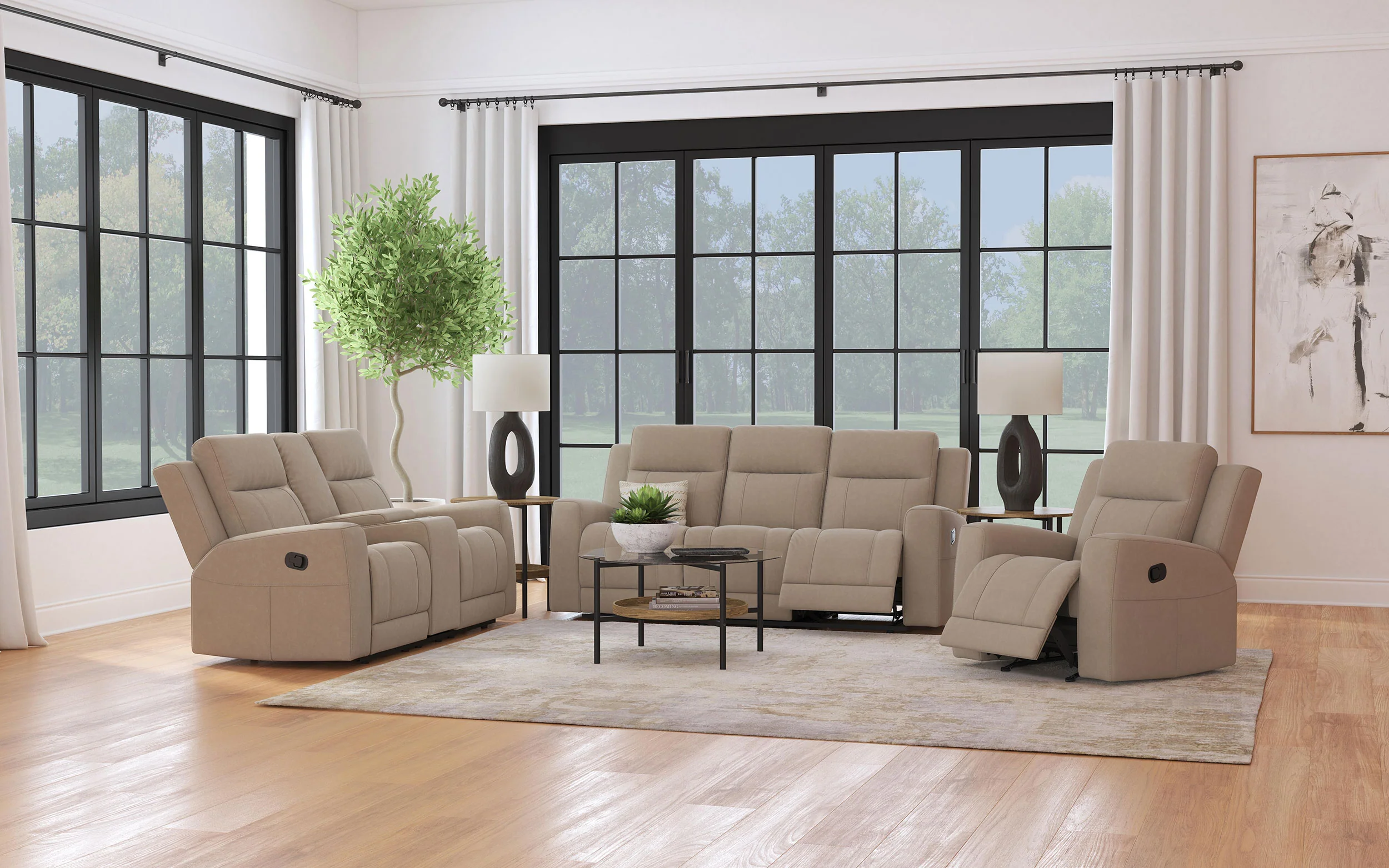 Brentwood Upholstered Motion Reclining Sofa in Taupe - Image 12