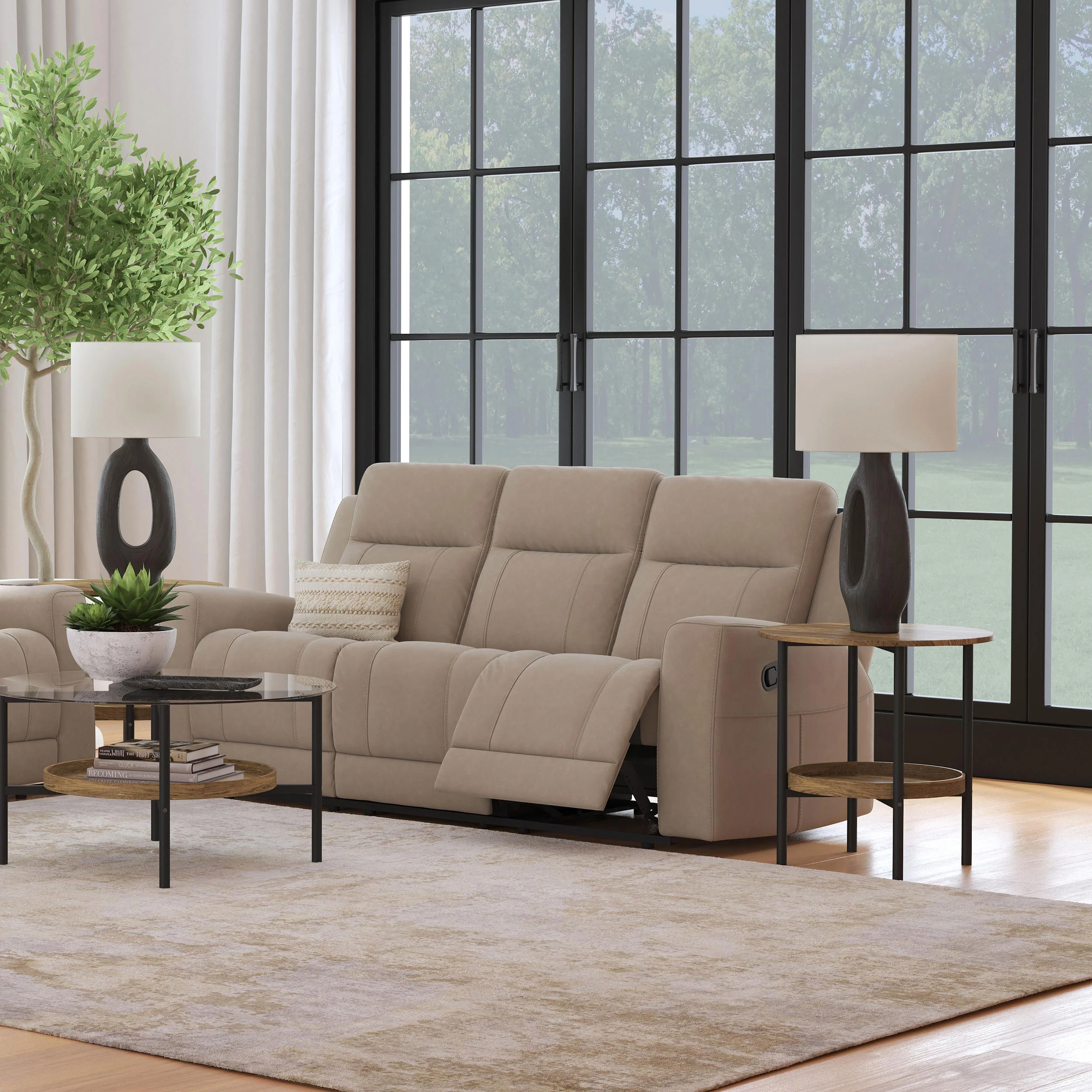 Brentwood Upholstered Motion Reclining Sofa in Taupe - Image 5