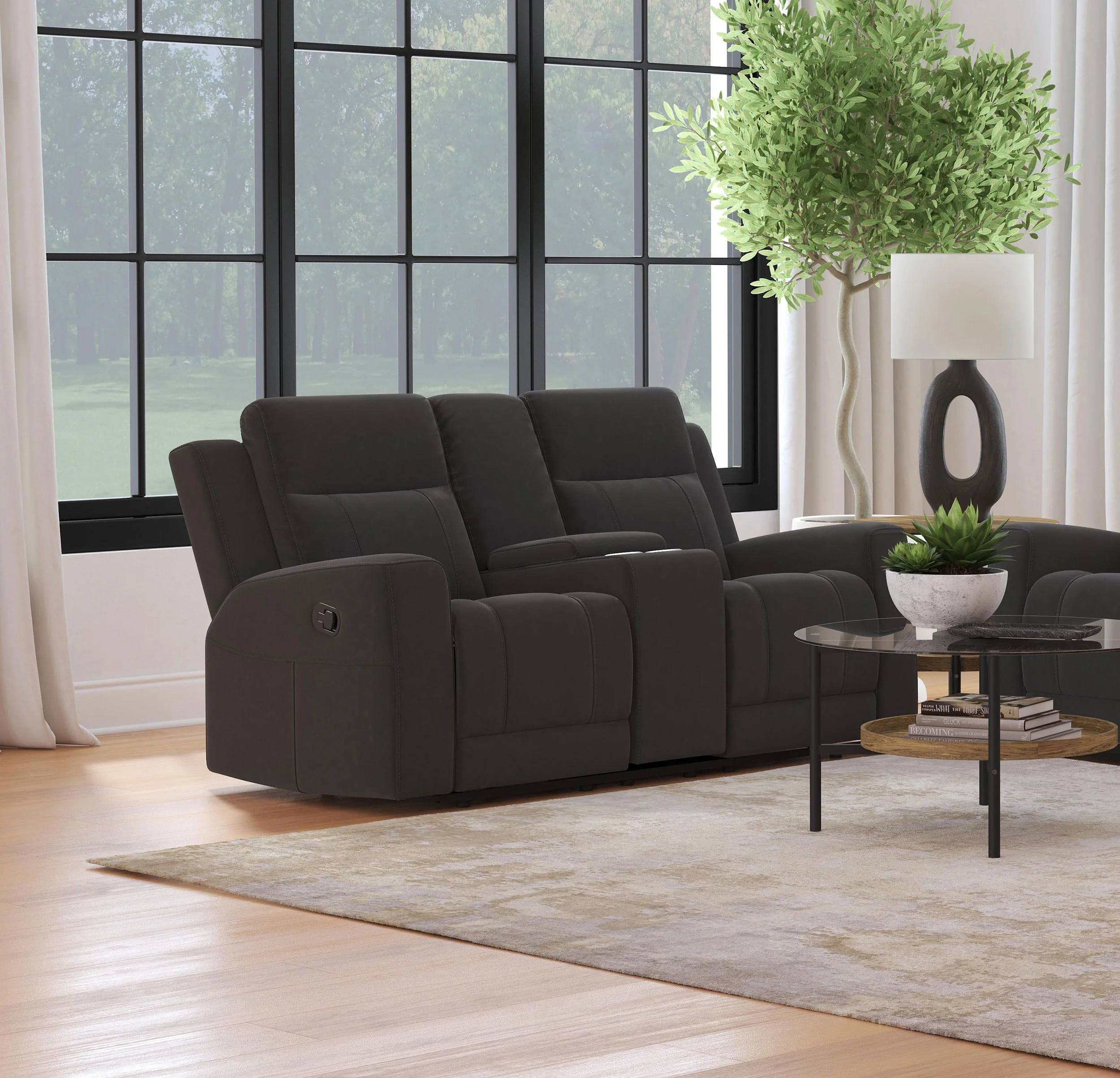 Brentwood Upholstered Reclining Loveseat Dark Charcoal - Image 4