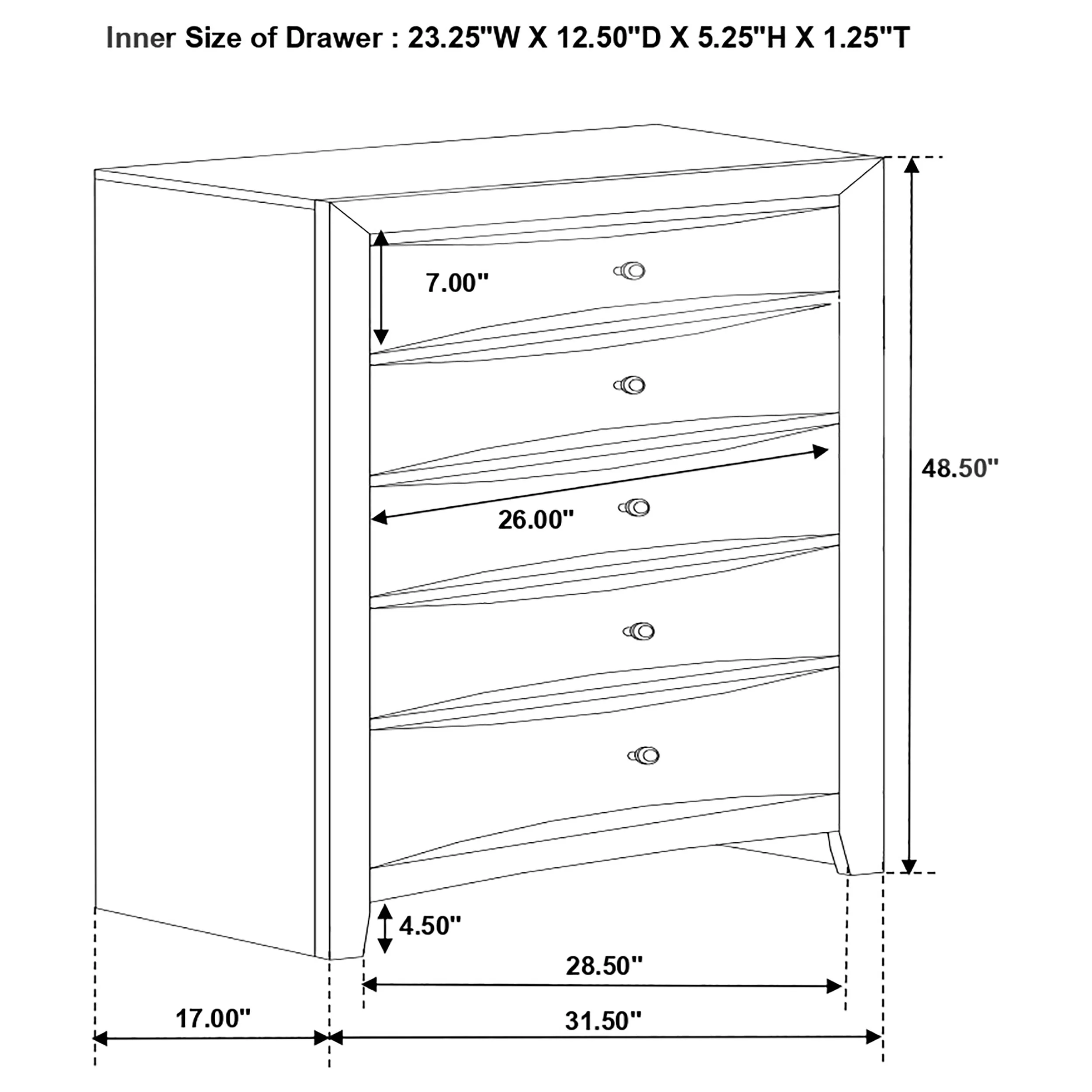 Briana 5-Drawer Bedroom Chest in Black - Image 4