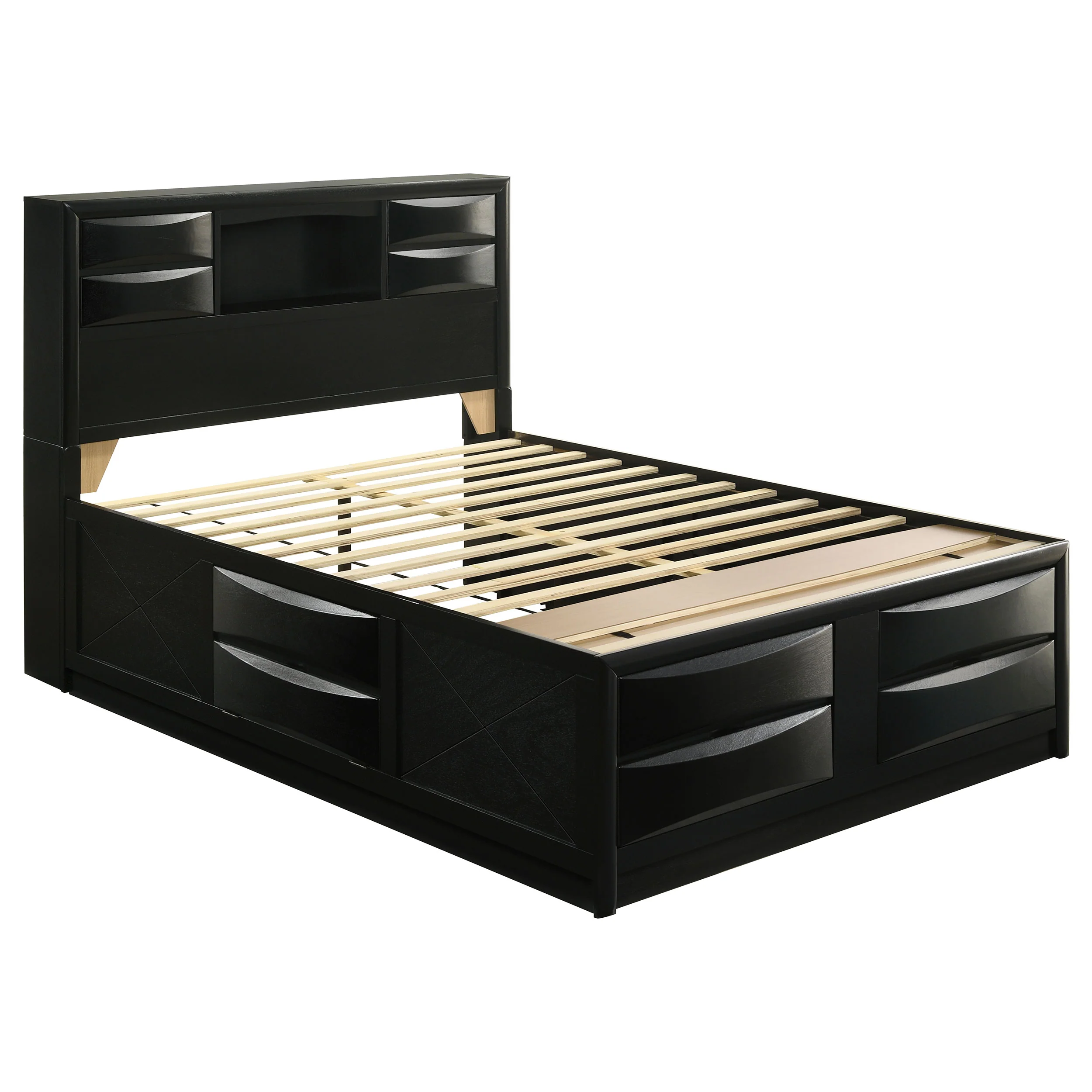 Briana Wood Queen Storage Bookcase Bed, Black