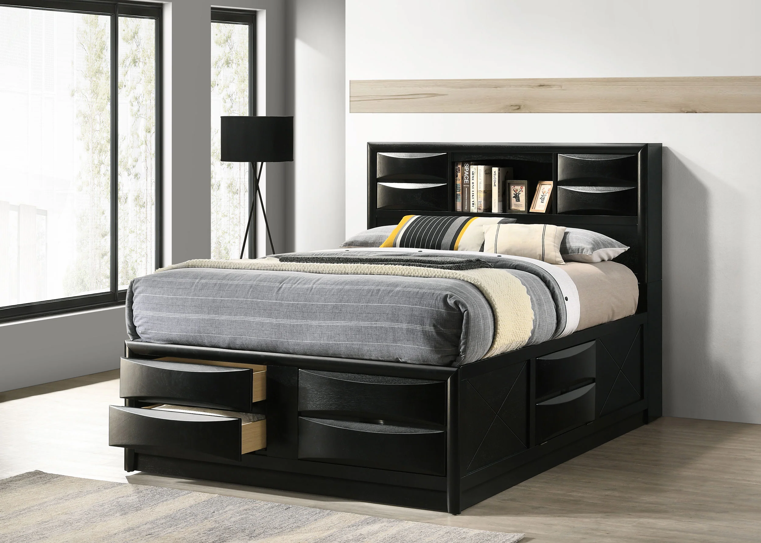 Briana Wood Queen Storage Bookcase Bed, Black - Image 4