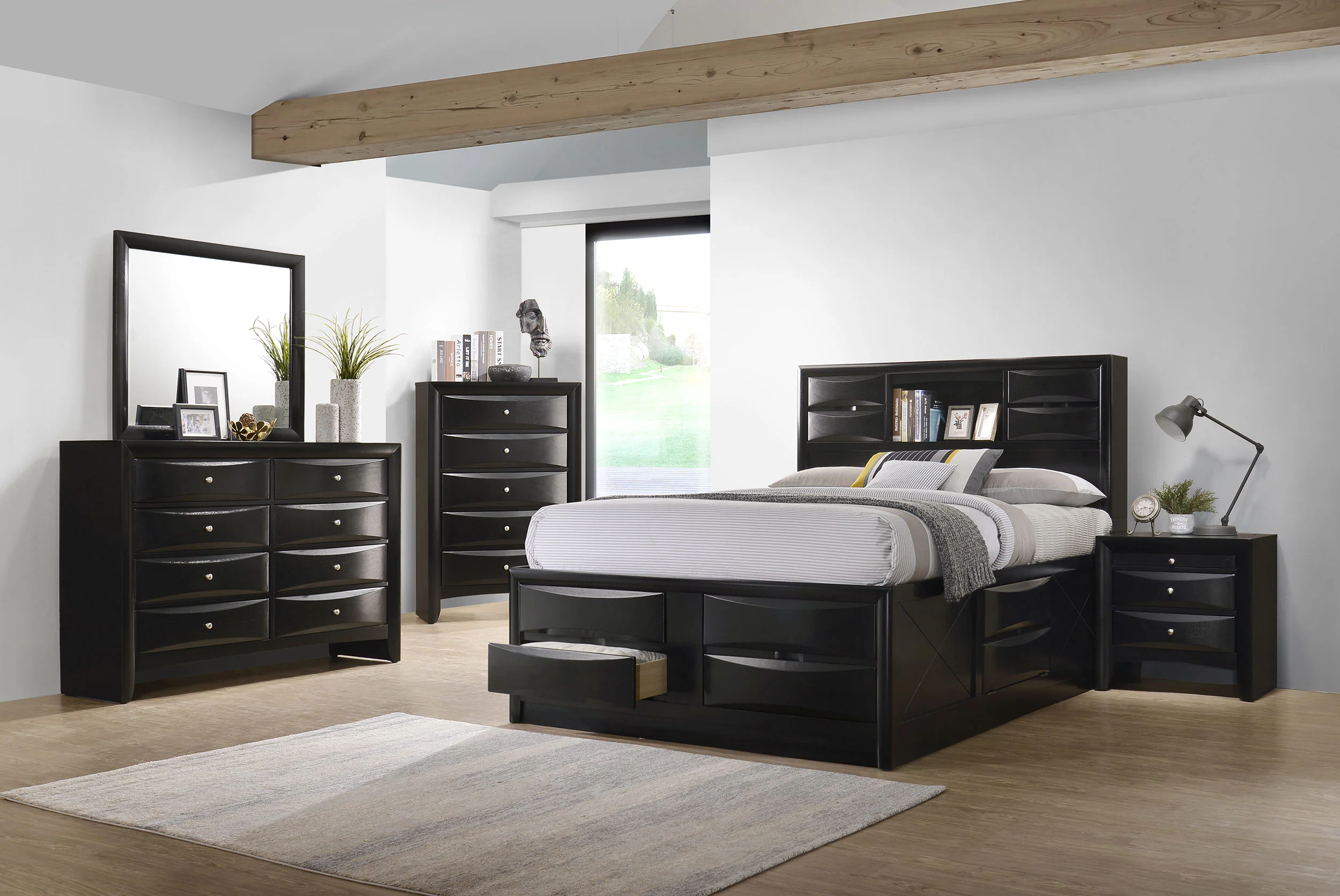 Briana Wood Queen Storage Bookcase Bed, Black - Image 11