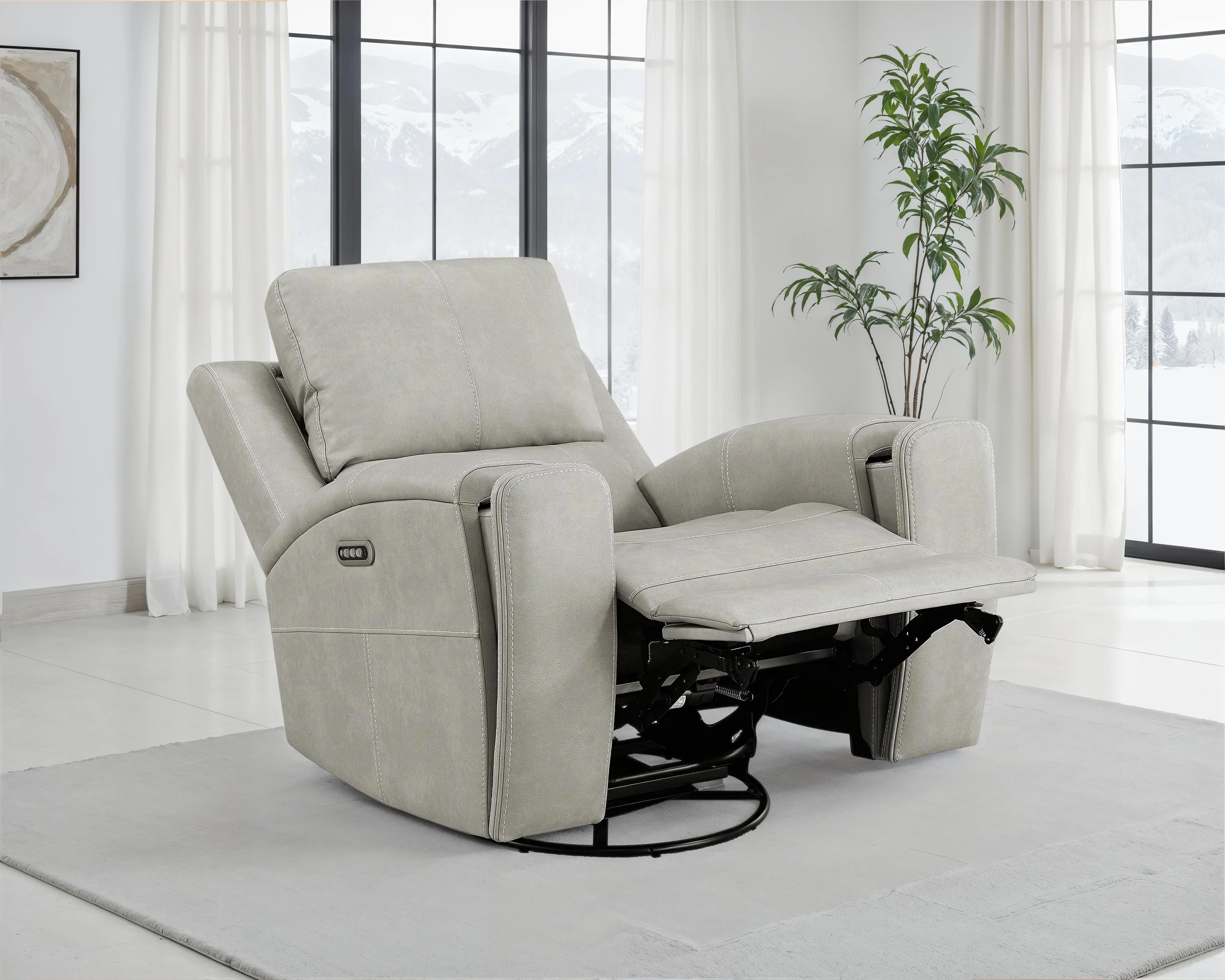 Brickston Triple Power Swivel Glider Recliner in Grey - Image 4