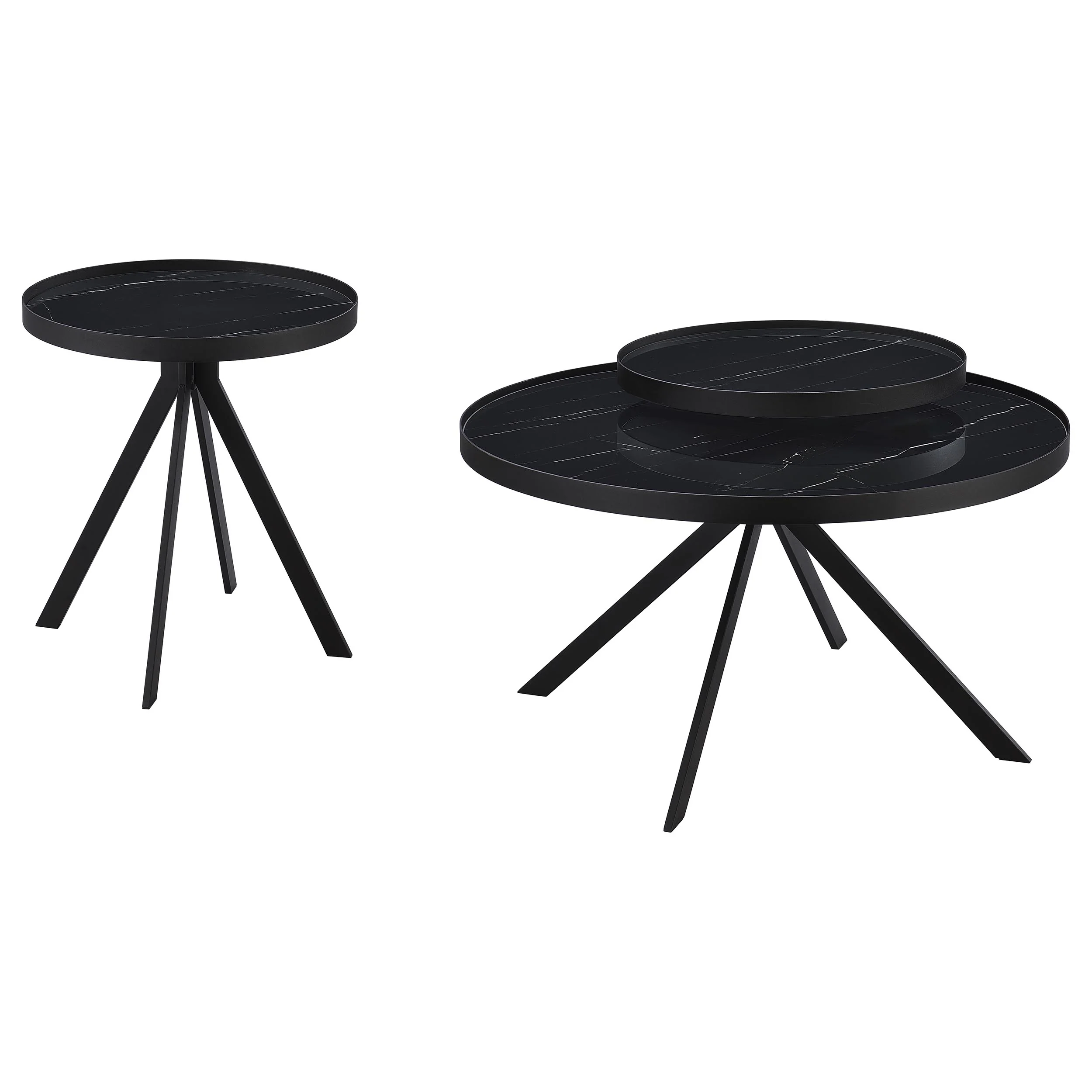 Briggs 2-Piece Round Coffee and End Table Set, Black - Image 2