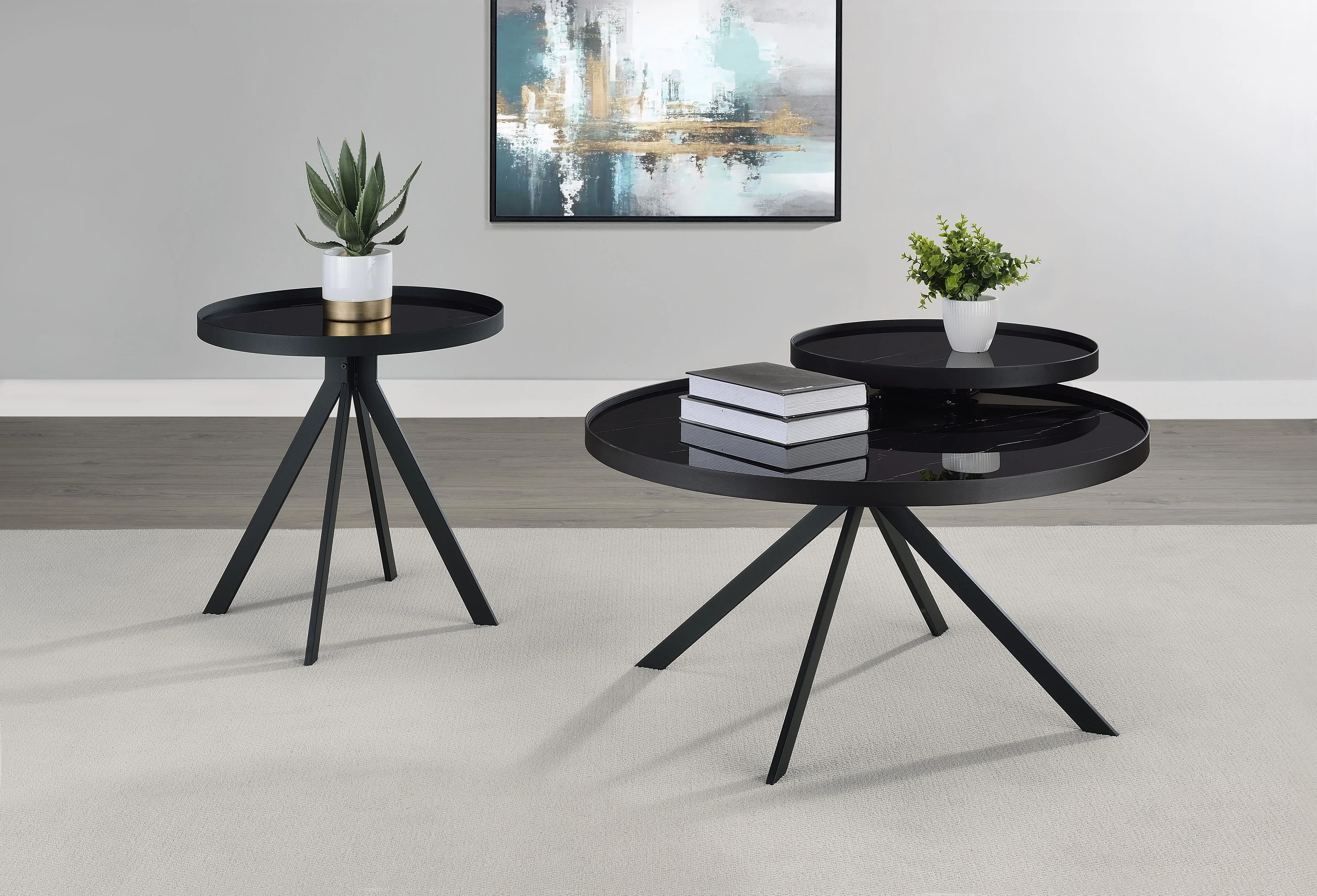 Briggs Round Marble Printed Glass Top Coffee Table - Image 14