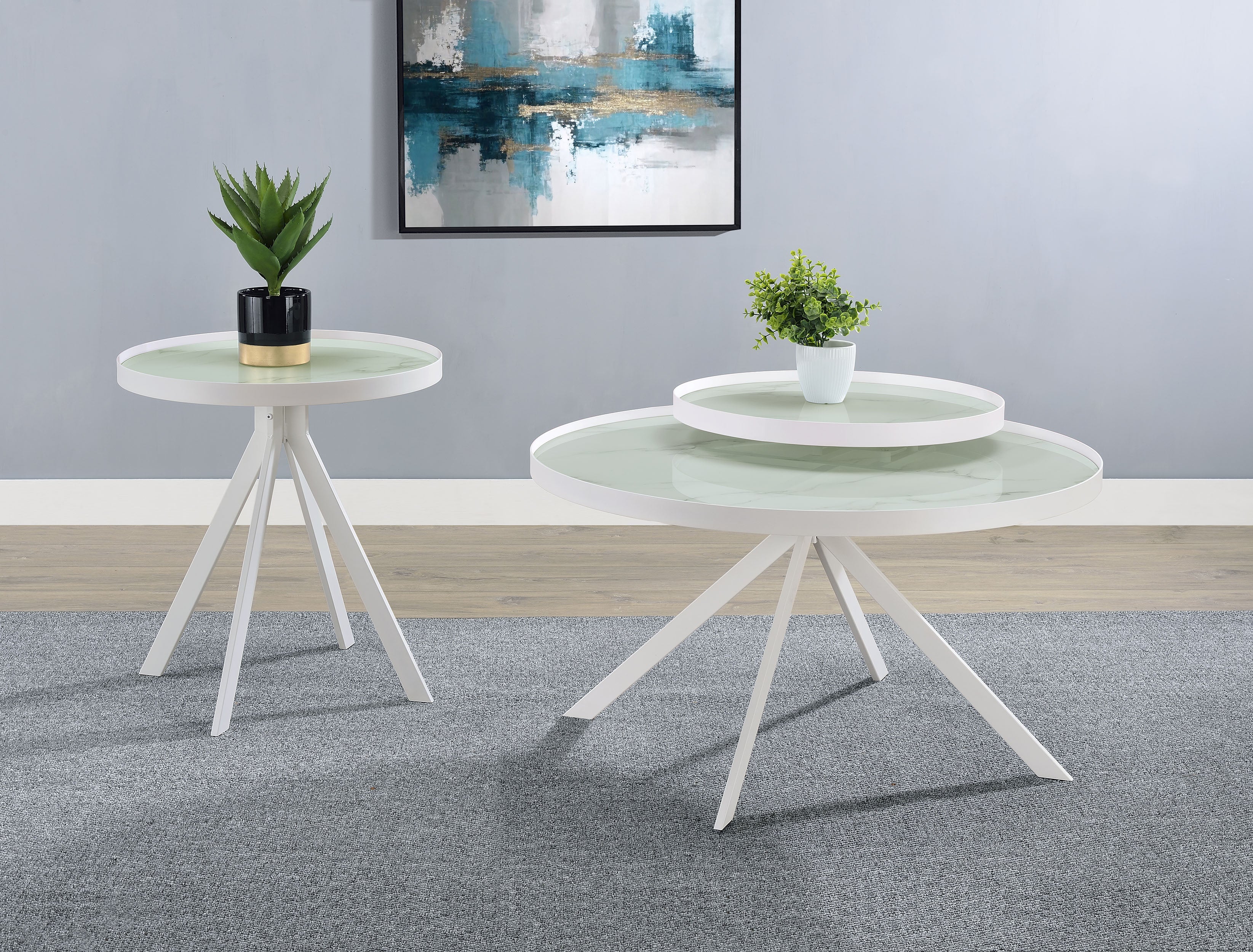 Briggs Round Marble Printed Glass Top Coffee Table - Image 12