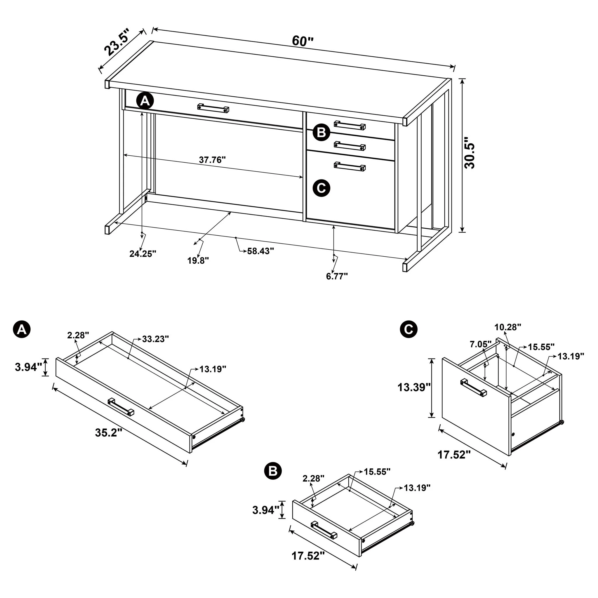 Brisley - Office Desk With Adjustable Keyboard Tray And 3 Drawer Storage - Beige / Gray - Image 4